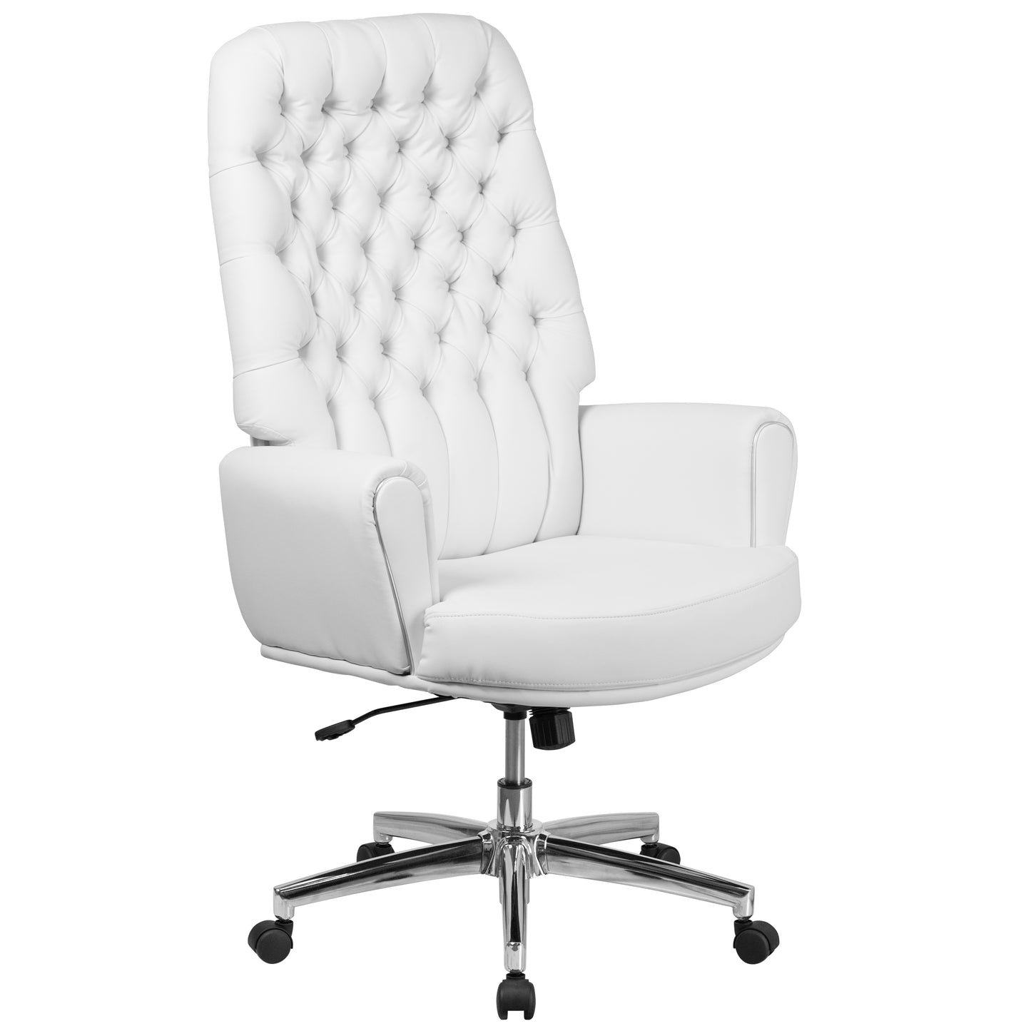 Rochelle High Back Traditional Tufted White LeatherSoft Executive Swivel Office Chair with Arms White