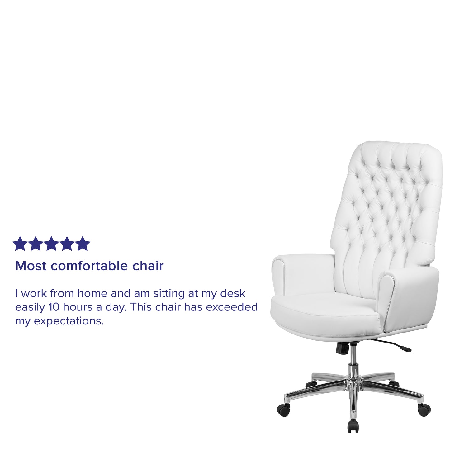 Rochelle High Back Traditional Tufted White LeatherSoft Executive Swivel Office Chair with Arms White