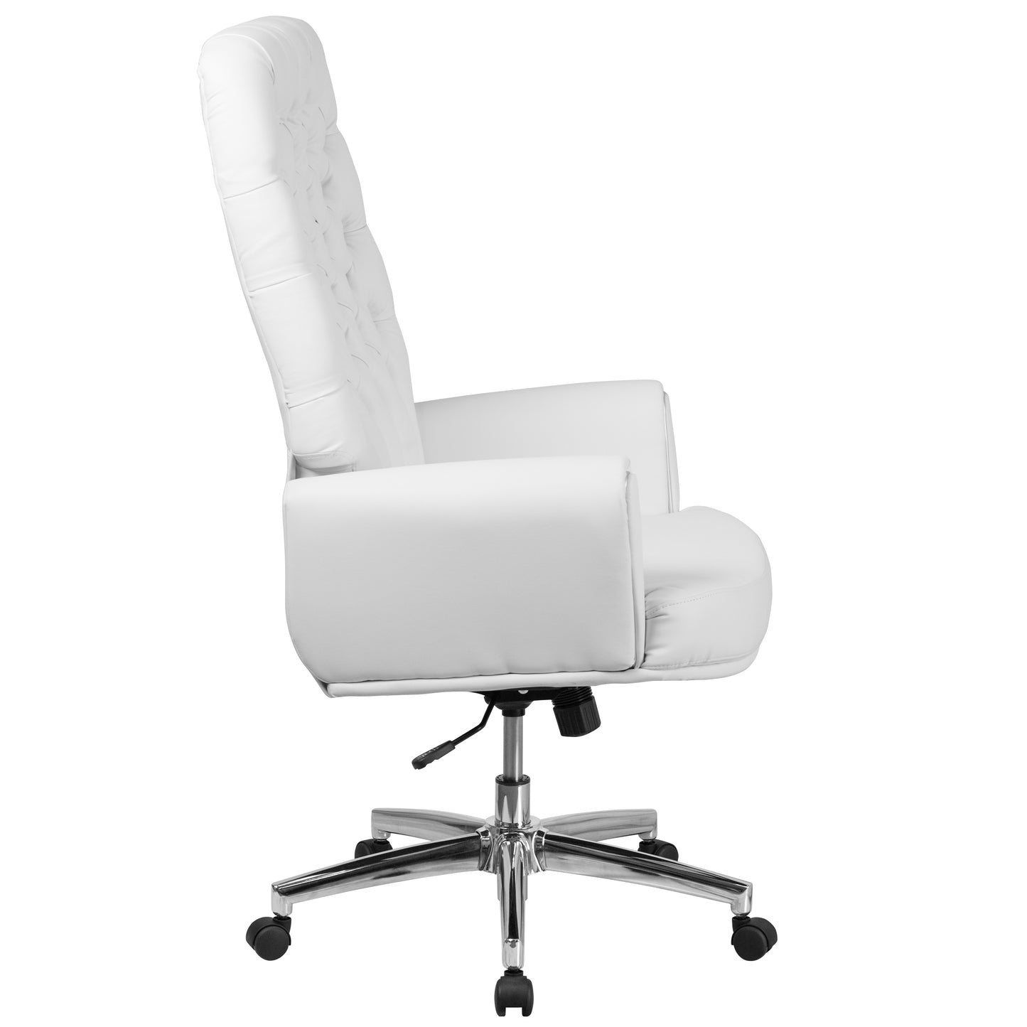 Rochelle High Back Traditional Tufted White LeatherSoft Executive Swivel Office Chair with Arms White