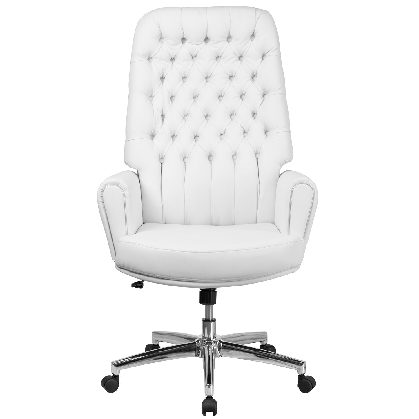 Rochelle High Back Traditional Tufted White LeatherSoft Executive Swivel Office Chair with Arms White