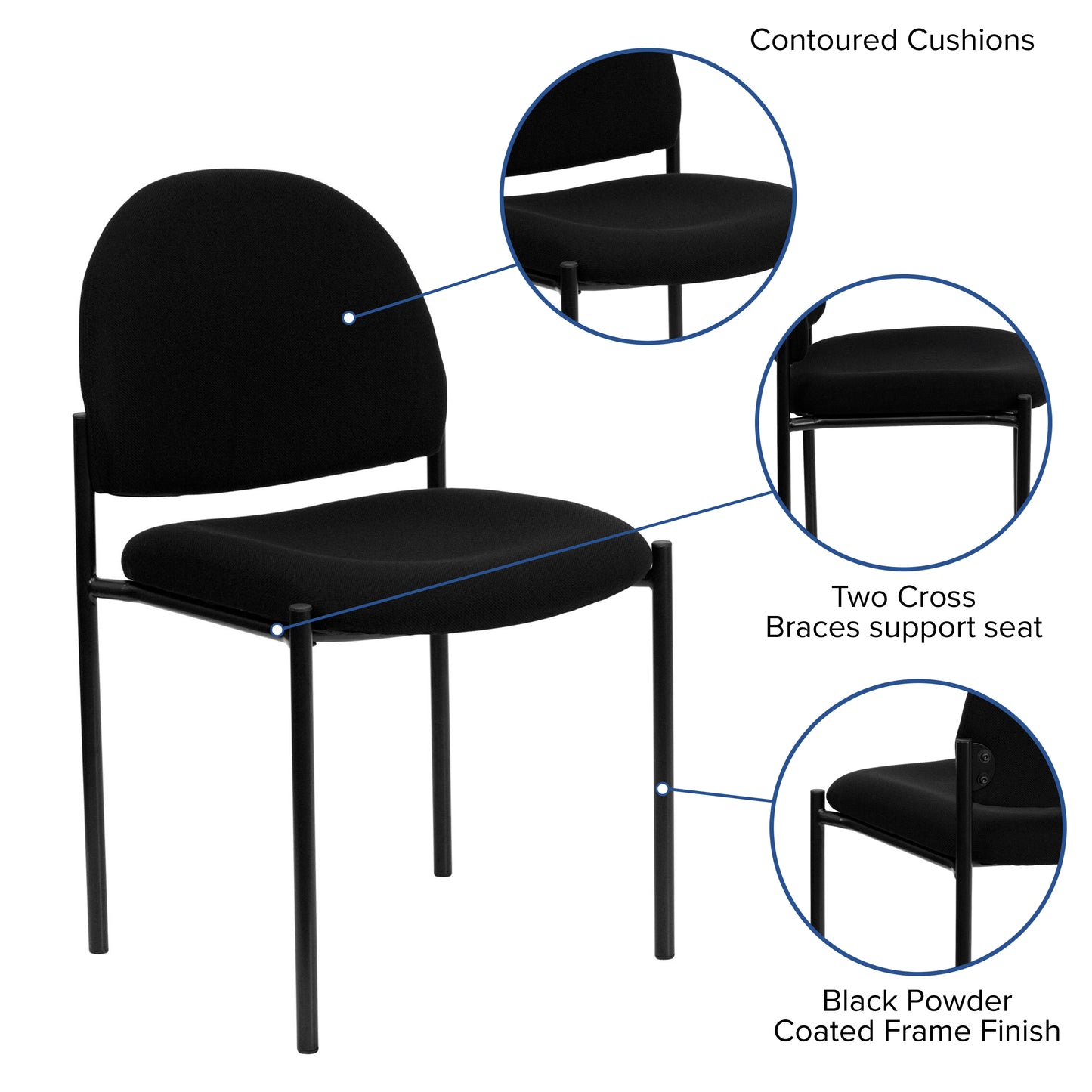Tania Comfort Black Fabric Stackable Steel Side Reception Chair Black Fabric BT-515-1-BK-GG