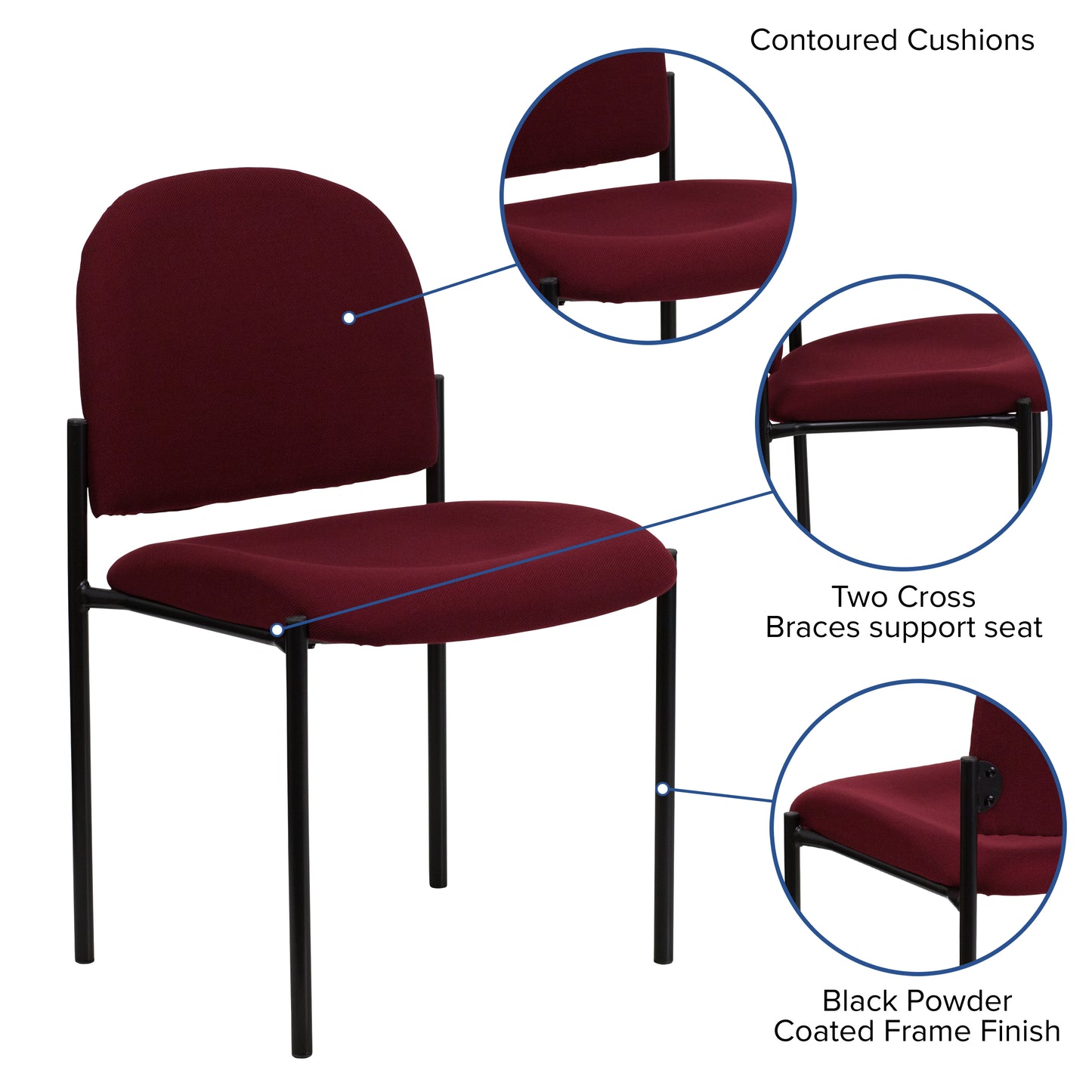 Tania Comfort Burgundy Fabric Stackable Steel Side Reception Chair Burgundy Fabric