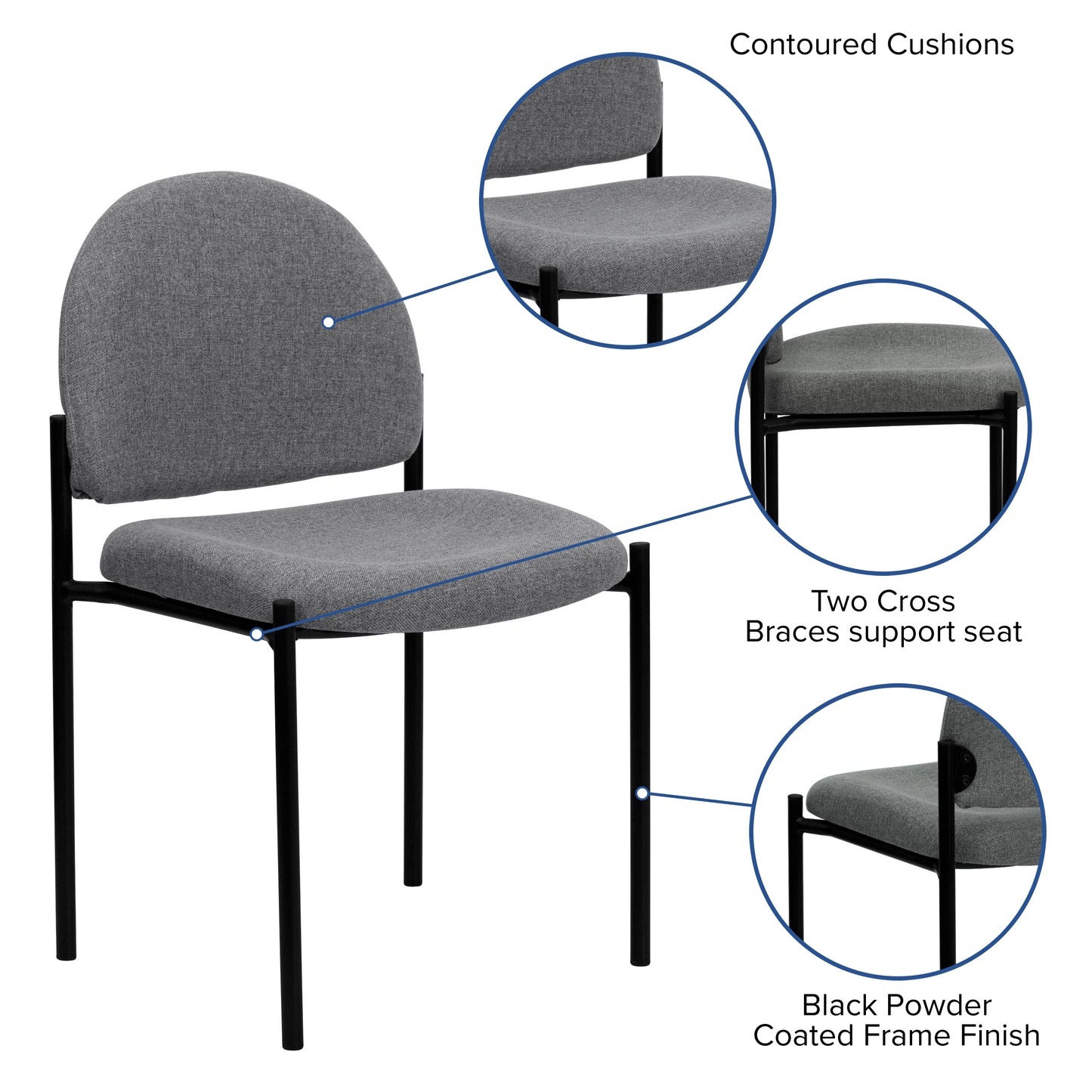 Tania Comfort Gray Fabric Stackable Steel Side Reception Chair Gray Fabric