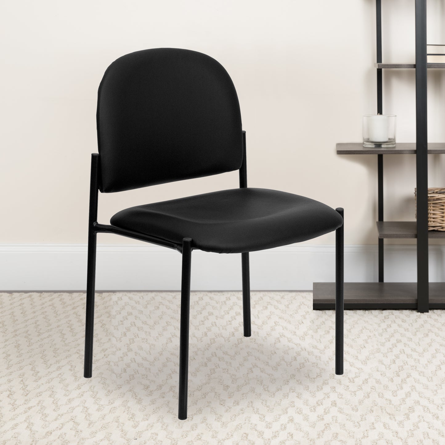 Tania Comfort Black Vinyl Stackable Steel Side Reception Chair Black Vinyl