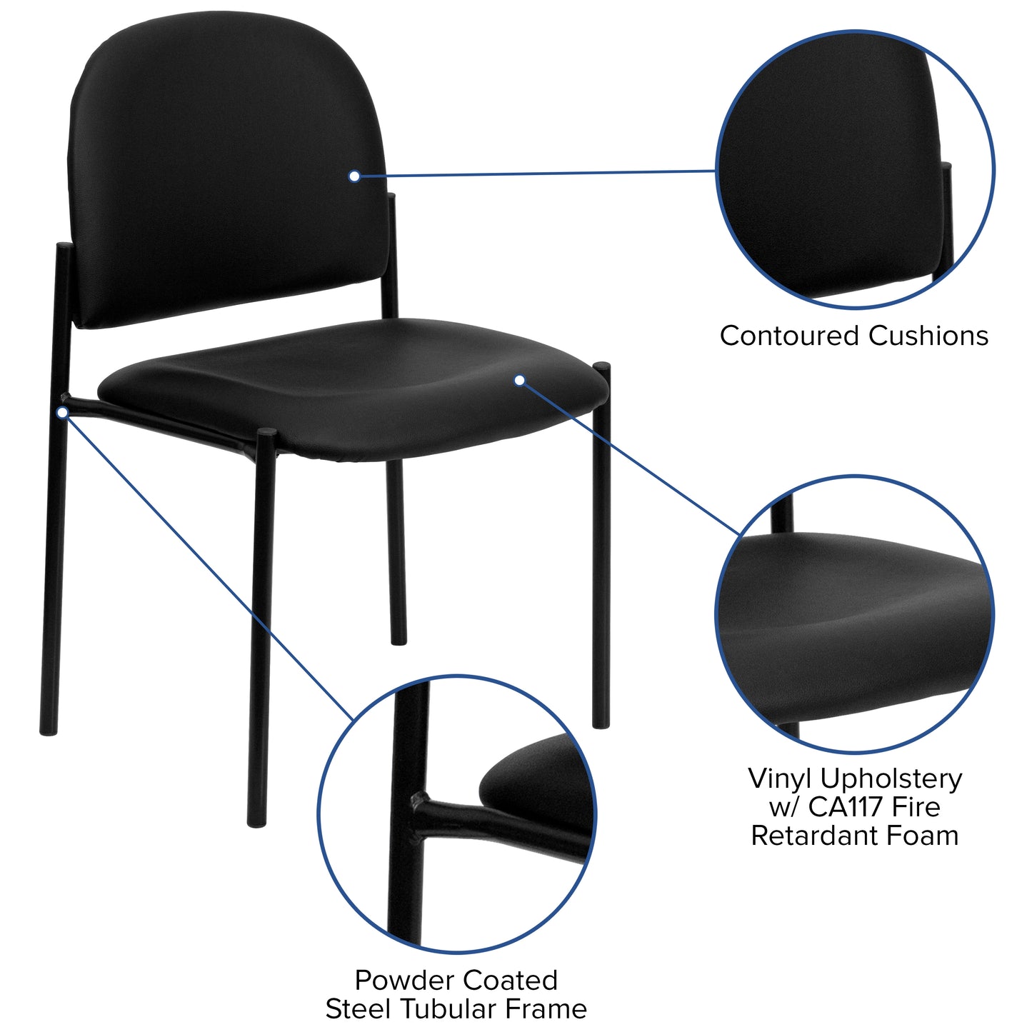 Tania Comfort Black Vinyl Stackable Steel Side Reception Chair Black Vinyl