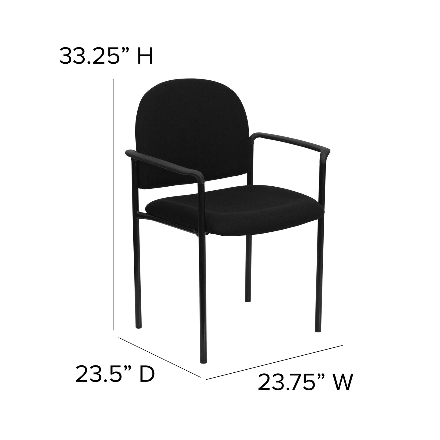 Tiffany Comfort Black Fabric Stackable Steel Side Reception Chair with Arms Black Fabric