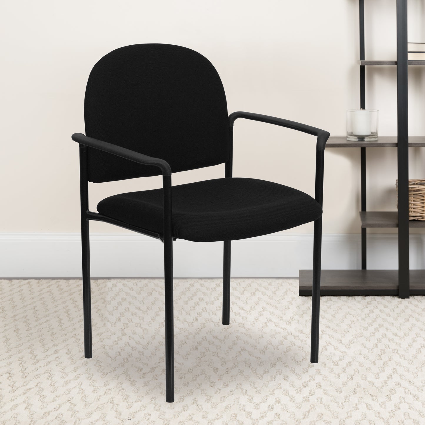 Tiffany Comfort Black Fabric Stackable Steel Side Reception Chair with Arms Black Fabric