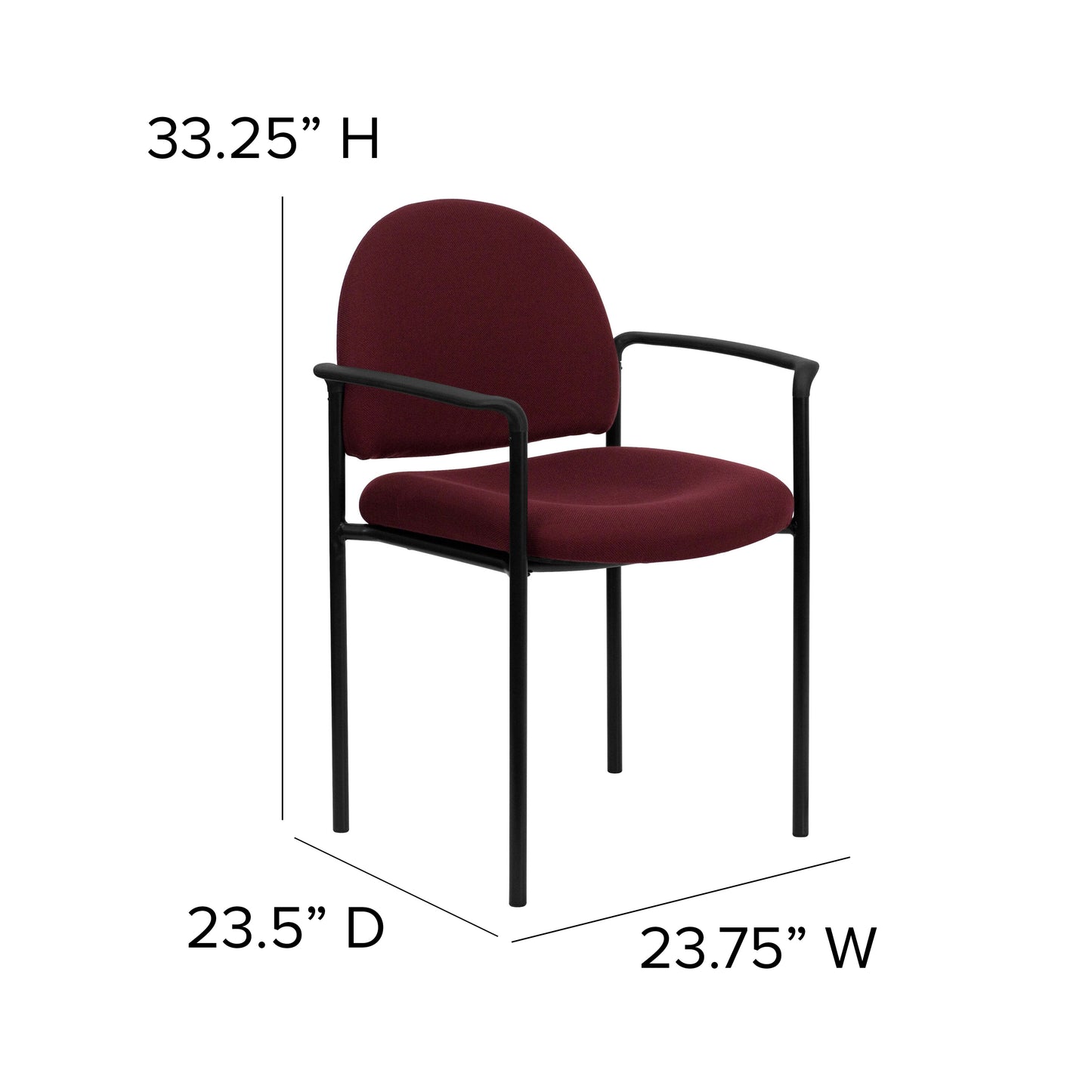 Tiffany Comfort Burgundy Fabric Stackable Steel Side Reception Chair with Arms Burgundy Fabric