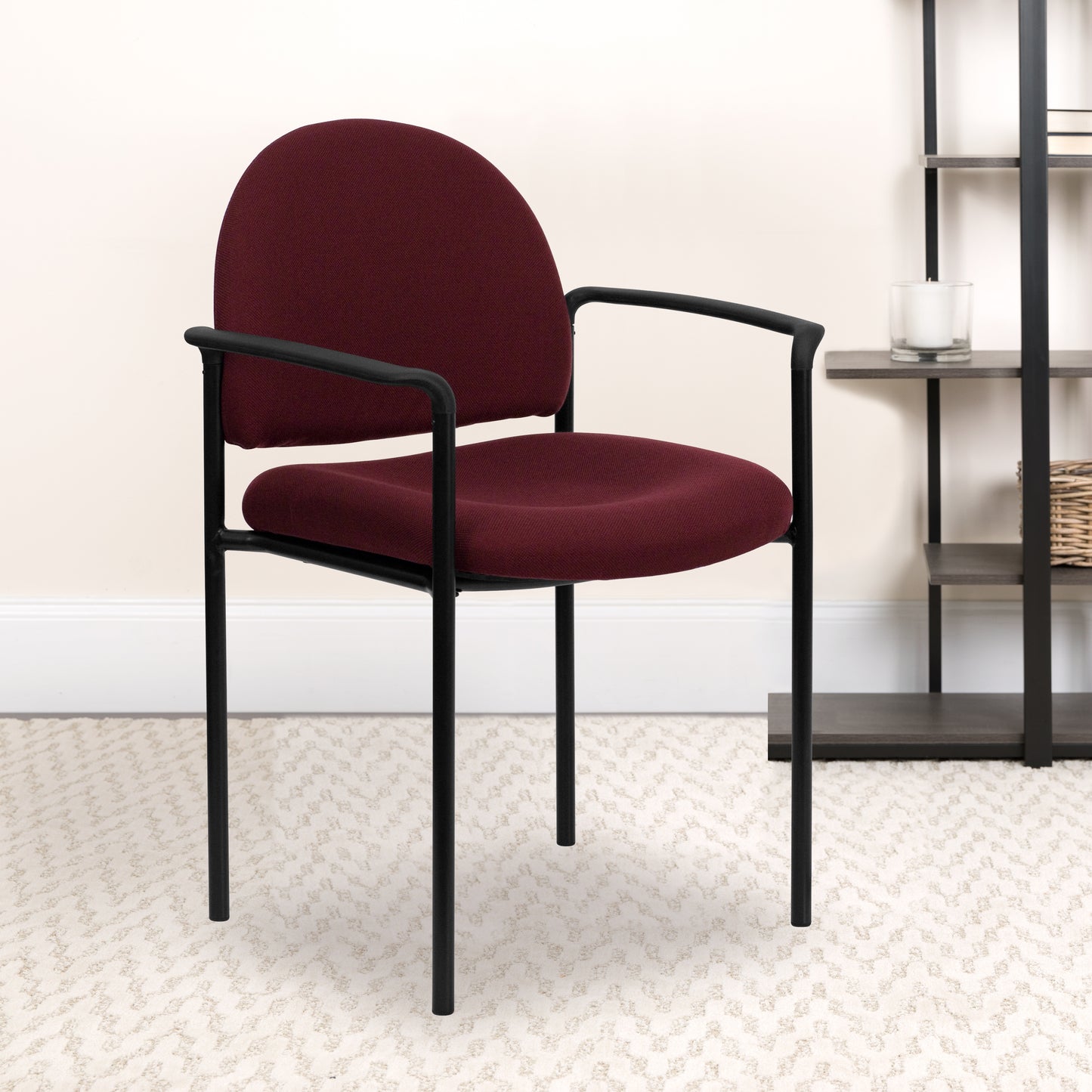 Tiffany Comfort Burgundy Fabric Stackable Steel Side Reception Chair with Arms Burgundy Fabric