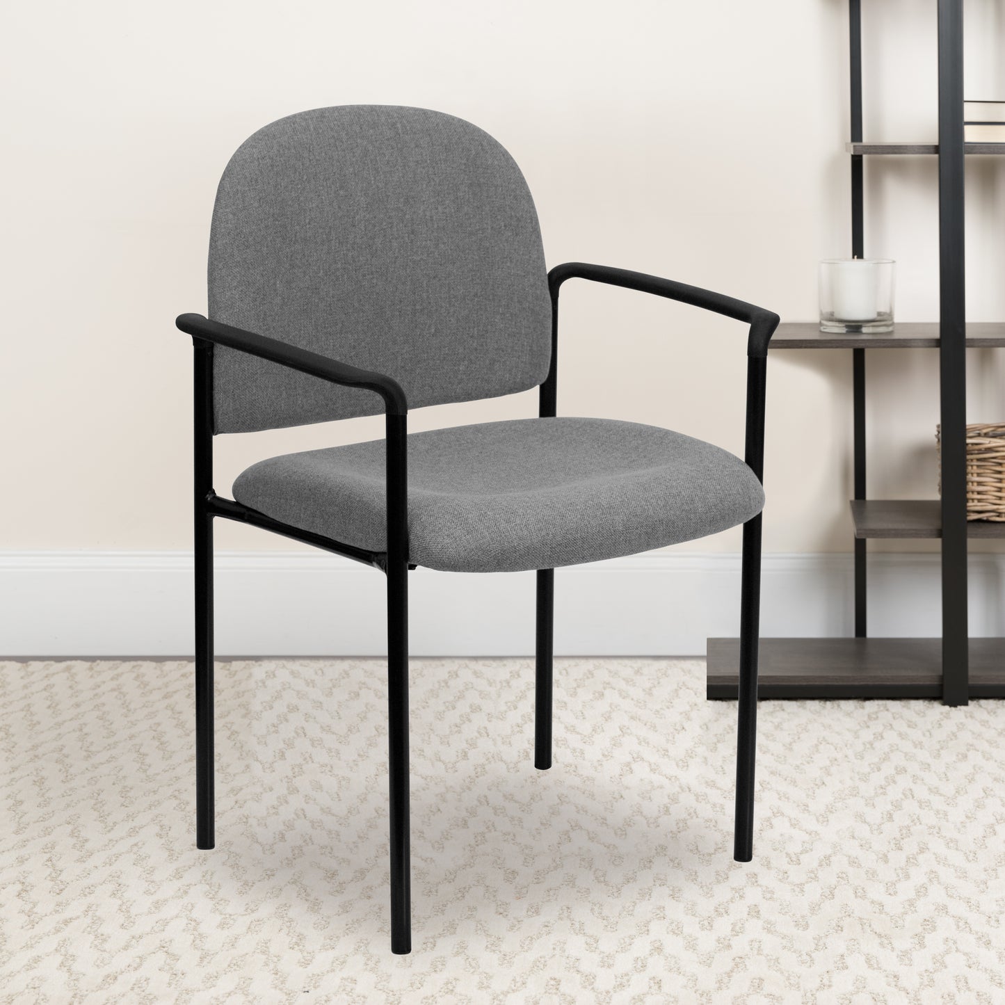 Tiffany Comfort Gray Fabric Stackable Steel Side Reception Chair with Arms Gray Fabric BT-516-1-GY-GG
