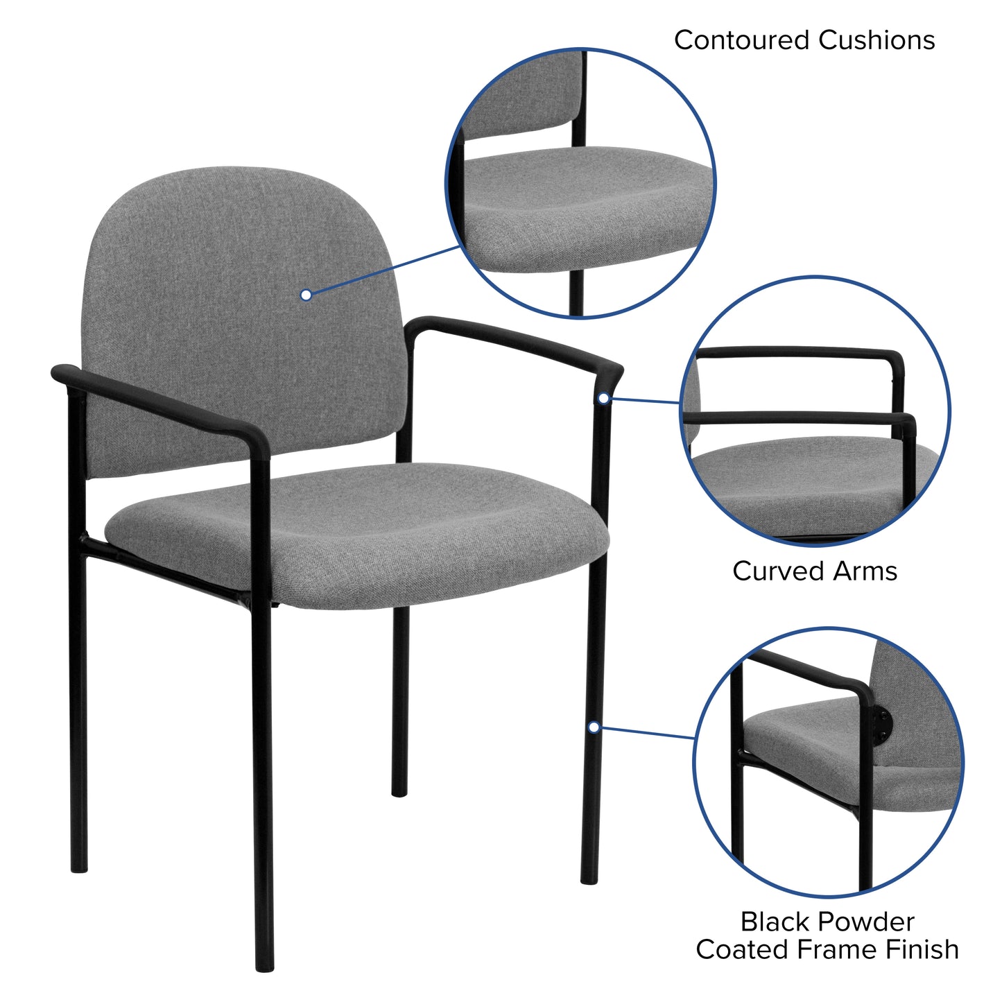 Tiffany Comfort Gray Fabric Stackable Steel Side Reception Chair with Arms Gray Fabric BT-516-1-GY-GG