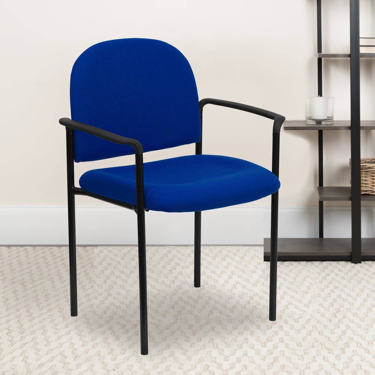 Tiffany Comfort Navy Fabric Stackable Steel Side Reception Chair with Arms Navy Fabric