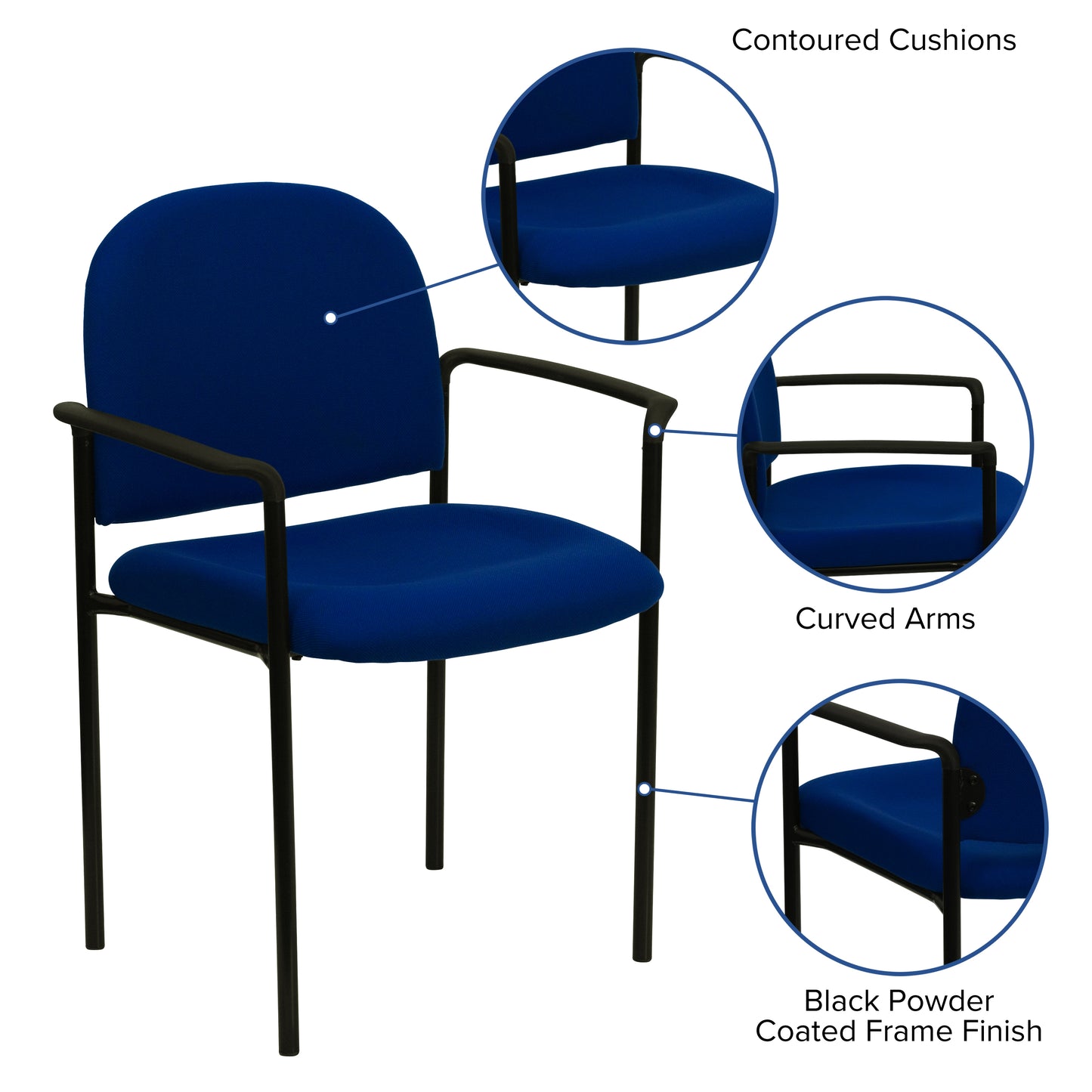 Tiffany Comfort Navy Fabric Stackable Steel Side Reception Chair with Arms Navy Fabric