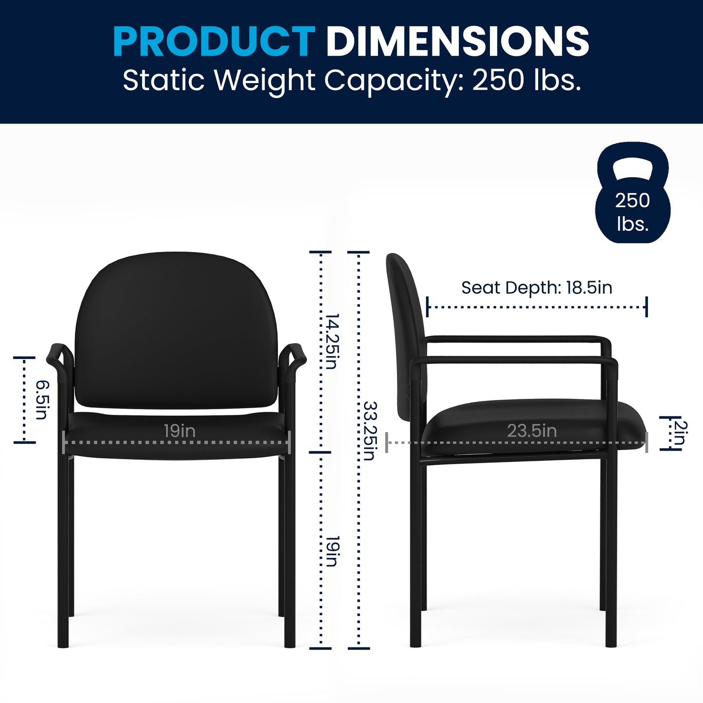 Tiffany Comfort Black Vinyl Stackable Steel Side Reception Chair with Arms Black Vinyl