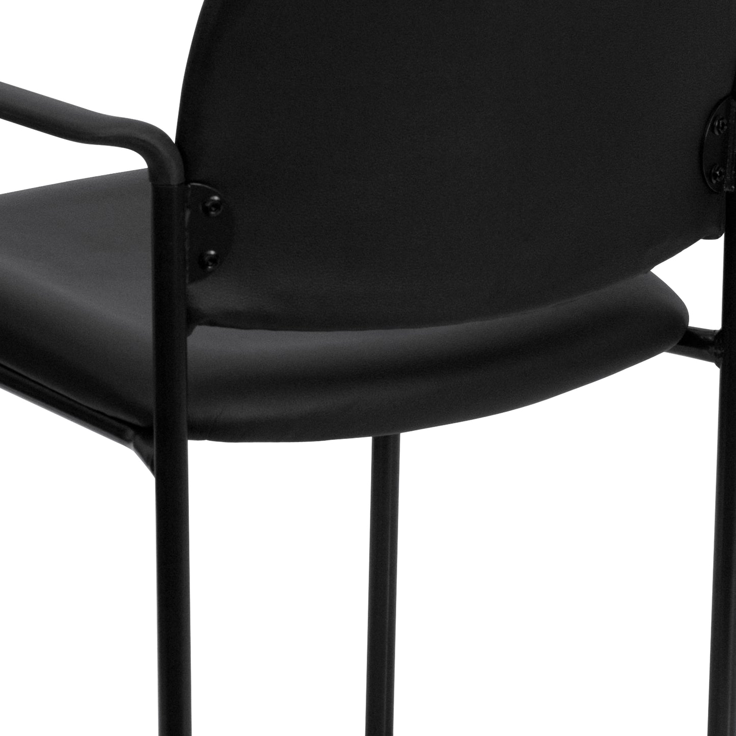 Tiffany Comfort Black Vinyl Stackable Steel Side Reception Chair with Arms Black Vinyl