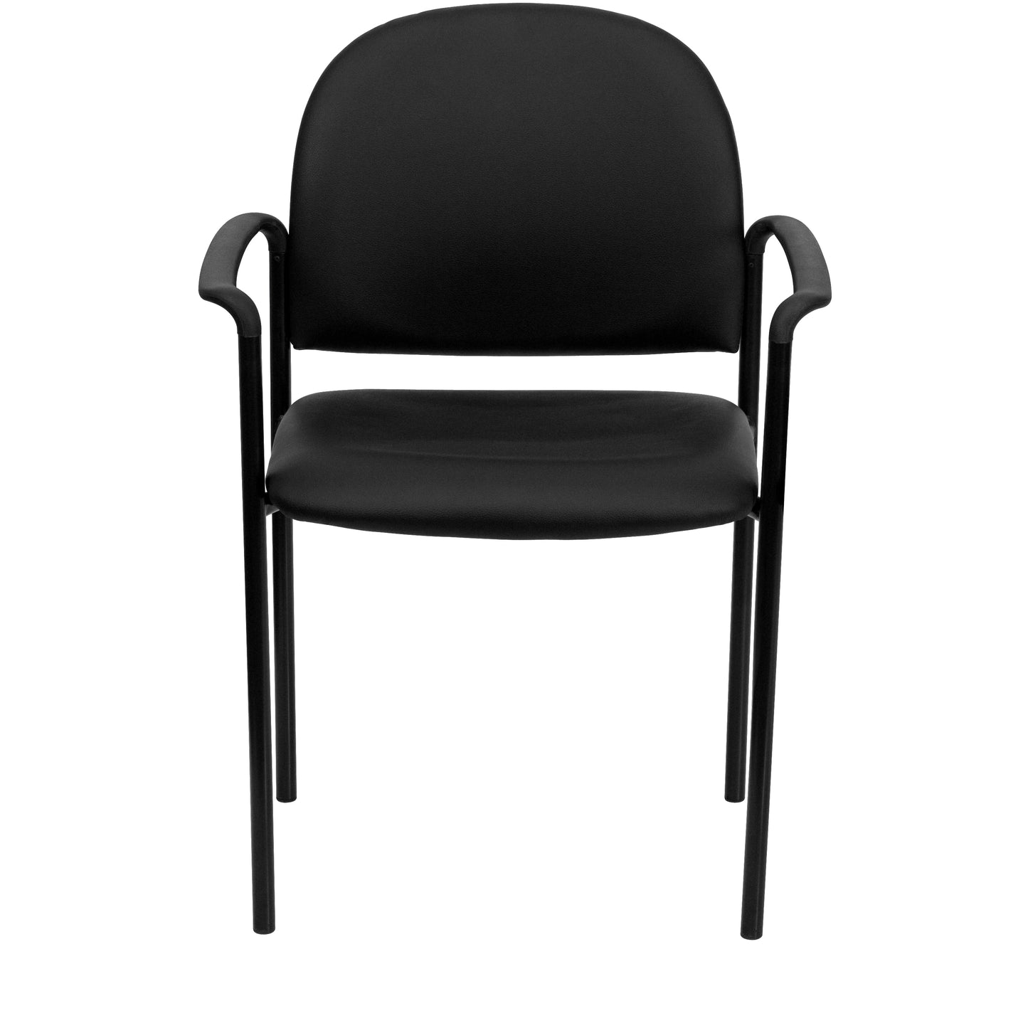 Tiffany Comfort Black Vinyl Stackable Steel Side Reception Chair with Arms Black Vinyl