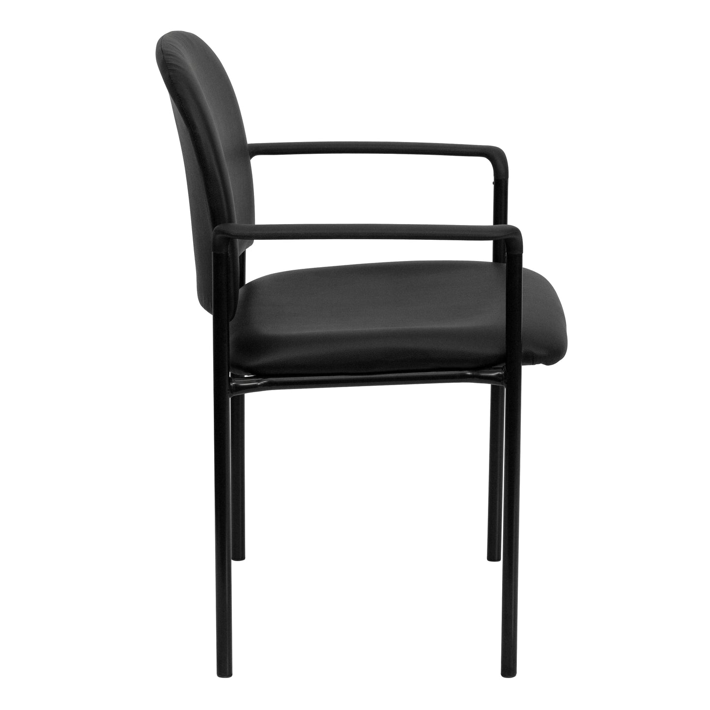 Tiffany Comfort Black Vinyl Stackable Steel Side Reception Chair with Arms Black Vinyl