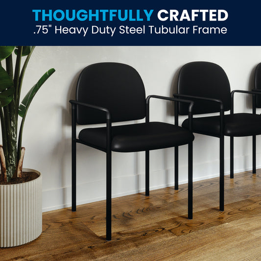 Tiffany Comfort Black Vinyl Stackable Steel Side Reception Chair with Arms Black Vinyl