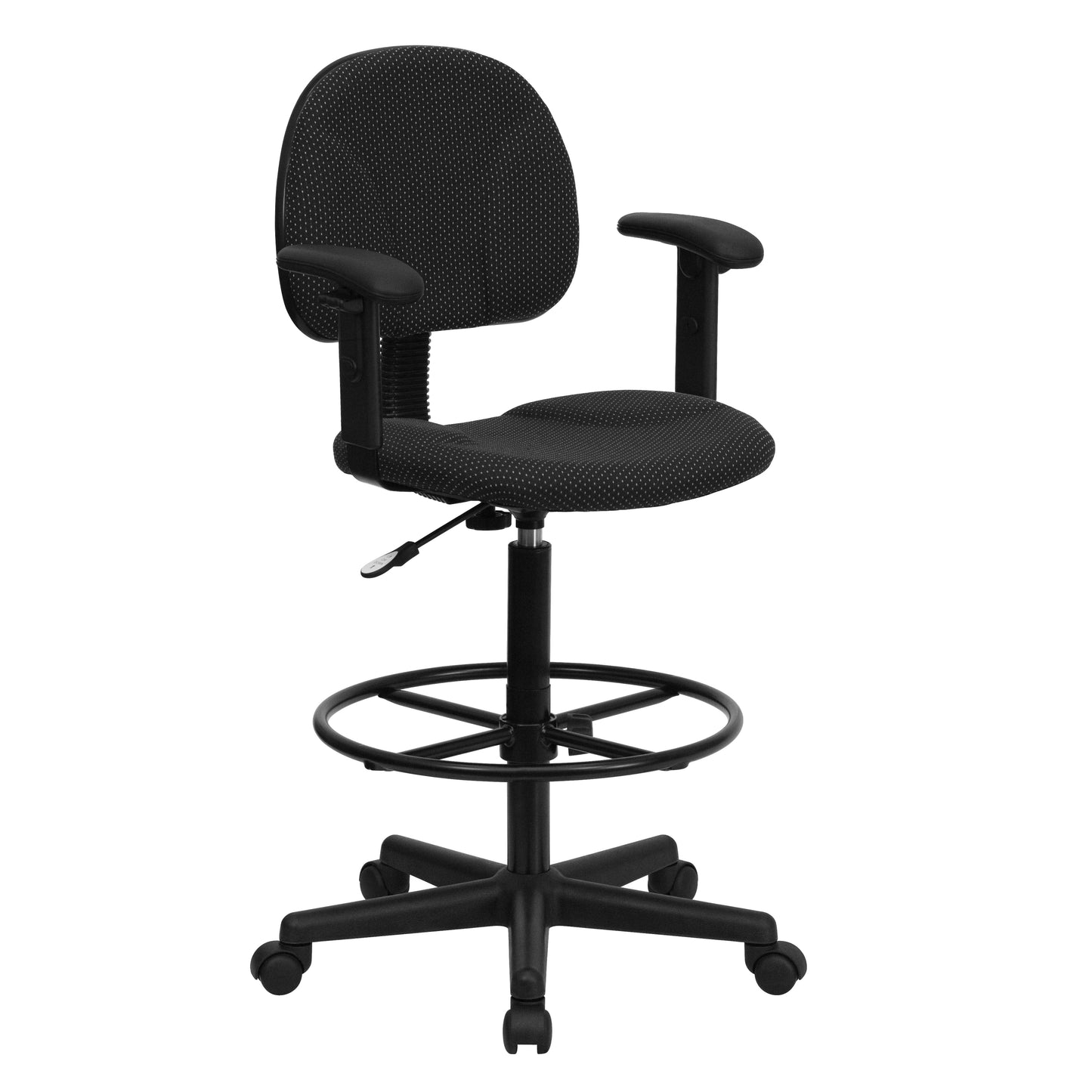 Bruce Black Patterned Fabric Drafting Chair with Adjustable Arms (Cylinders: 22.5''-27''H or 26''-30.5''H) Black Patterned
