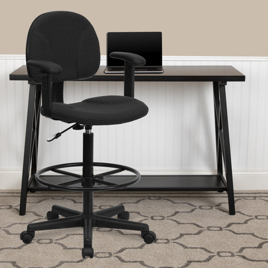 Bruce Black Patterned Fabric Drafting Chair with Adjustable Arms (Cylinders: 22.5''-27''H or 26''-30.5''H) Black Patterned