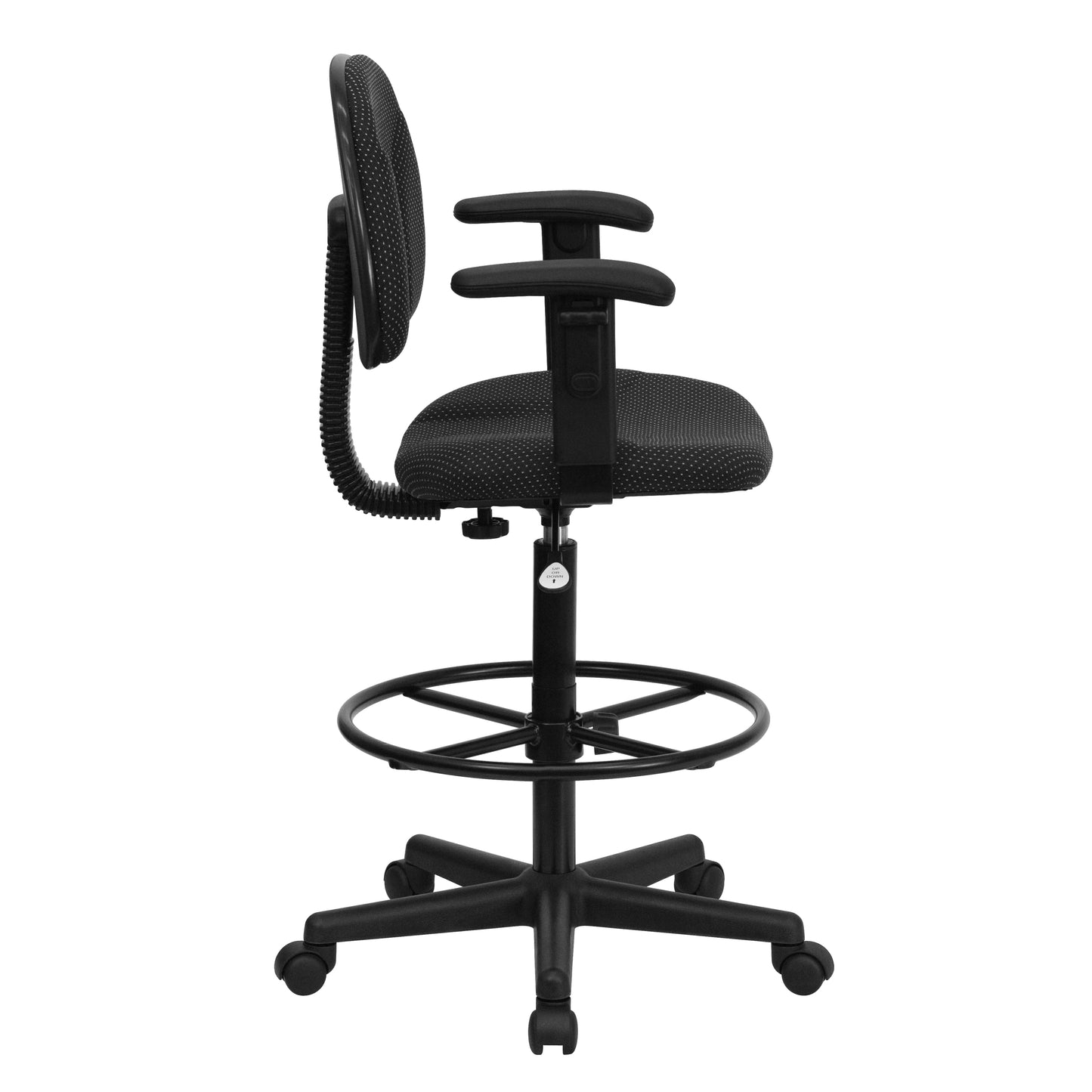 Bruce Black Patterned Fabric Drafting Chair with Adjustable Arms (Cylinders: 22.5''-27''H or 26''-30.5''H) Black Patterned