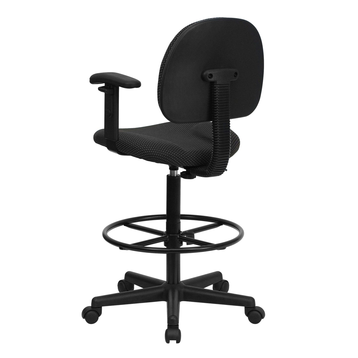 Bruce Black Patterned Fabric Drafting Chair with Adjustable Arms (Cylinders: 22.5''-27''H or 26''-30.5''H) Black Patterned