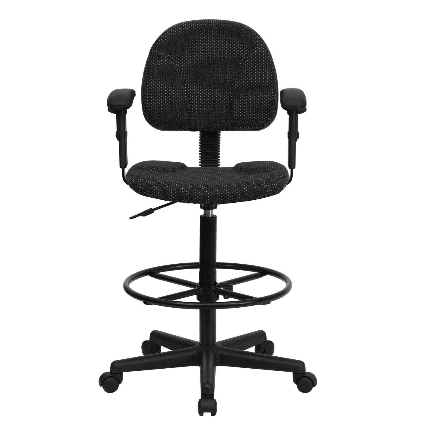 Bruce Black Patterned Fabric Drafting Chair with Adjustable Arms (Cylinders: 22.5''-27''H or 26''-30.5''H) Black Patterned