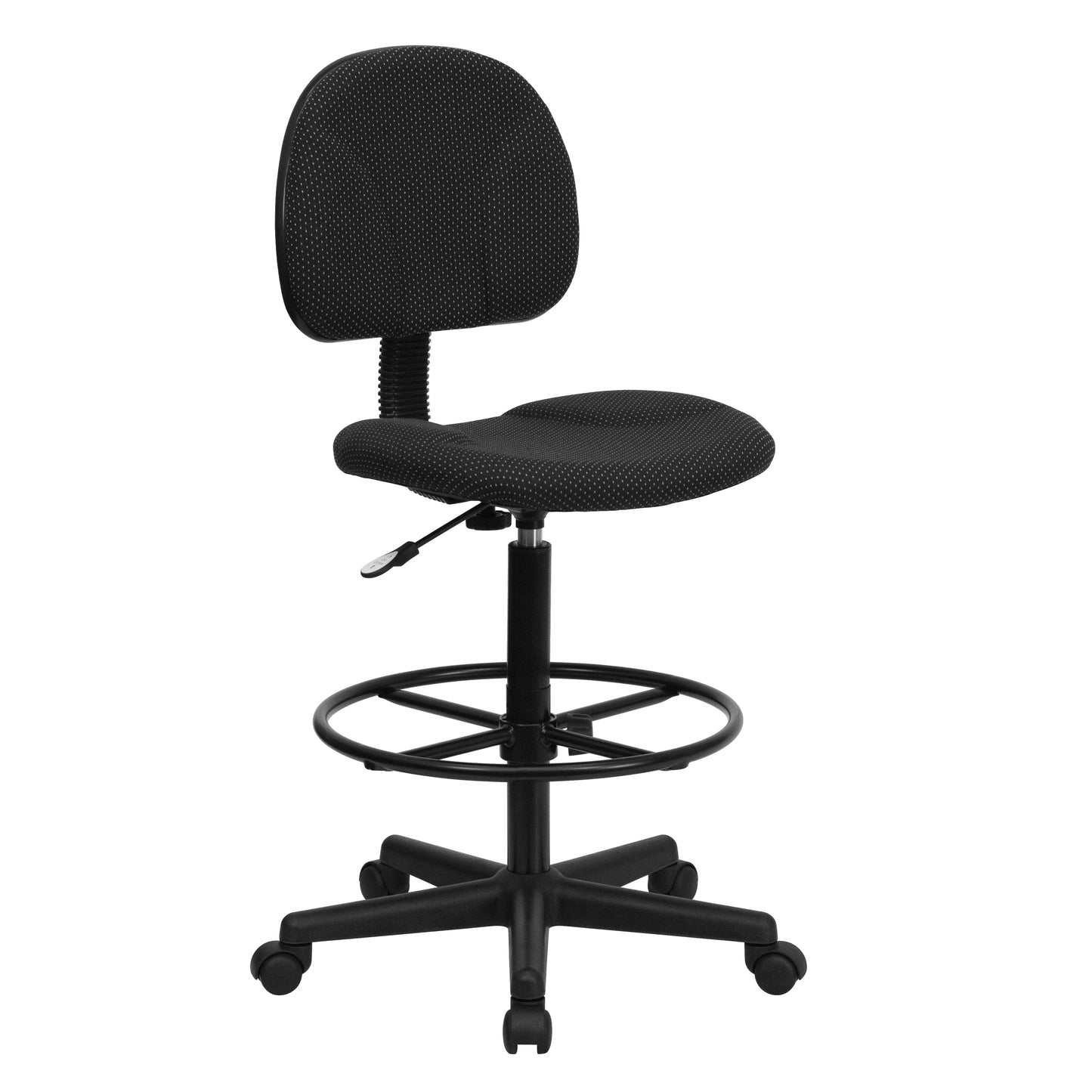 Bruce Black Patterned Fabric Adjustable Height Drafting Chair with Adjustable Foot Ring Black Patterned