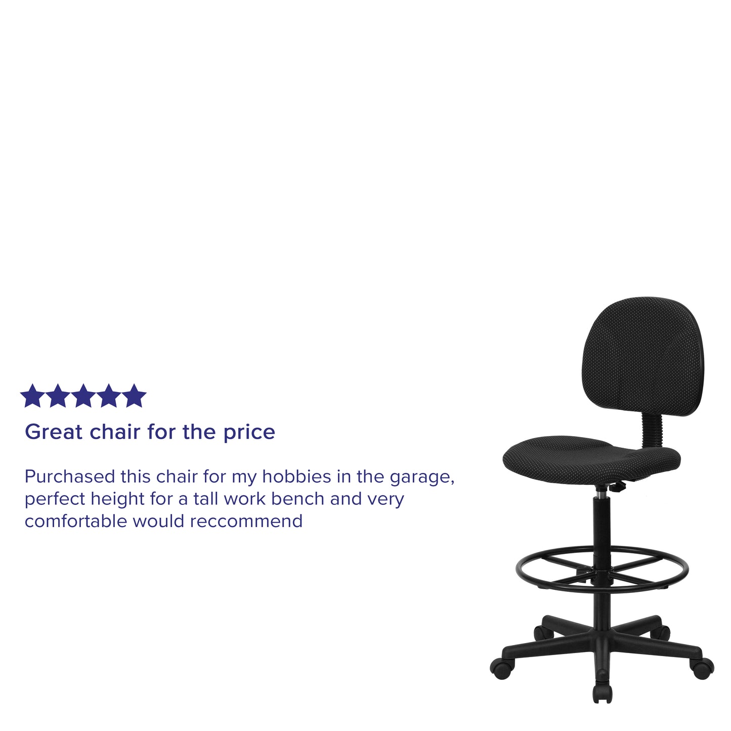 Bruce Black Patterned Fabric Adjustable Height Drafting Chair with Adjustable Foot Ring Black Patterned