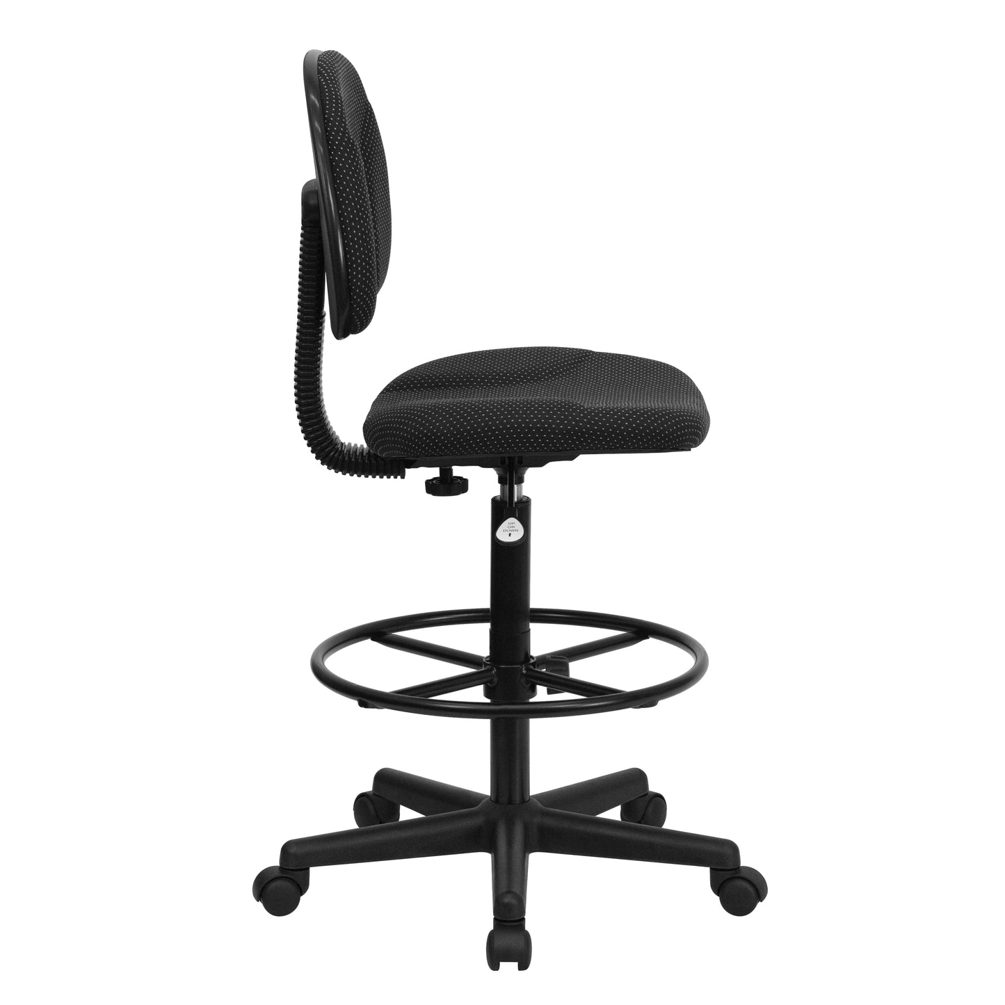 Bruce Black Patterned Fabric Adjustable Height Drafting Chair with Adjustable Foot Ring Black Patterned