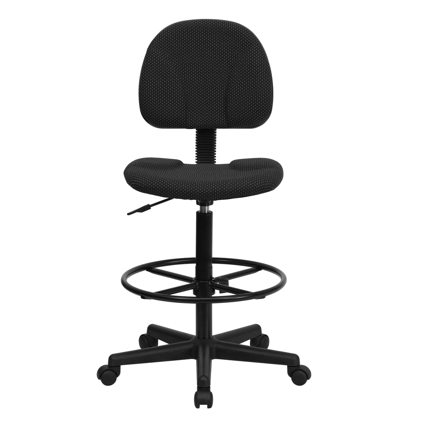 Bruce Black Patterned Fabric Adjustable Height Drafting Chair with Adjustable Foot Ring Black Patterned