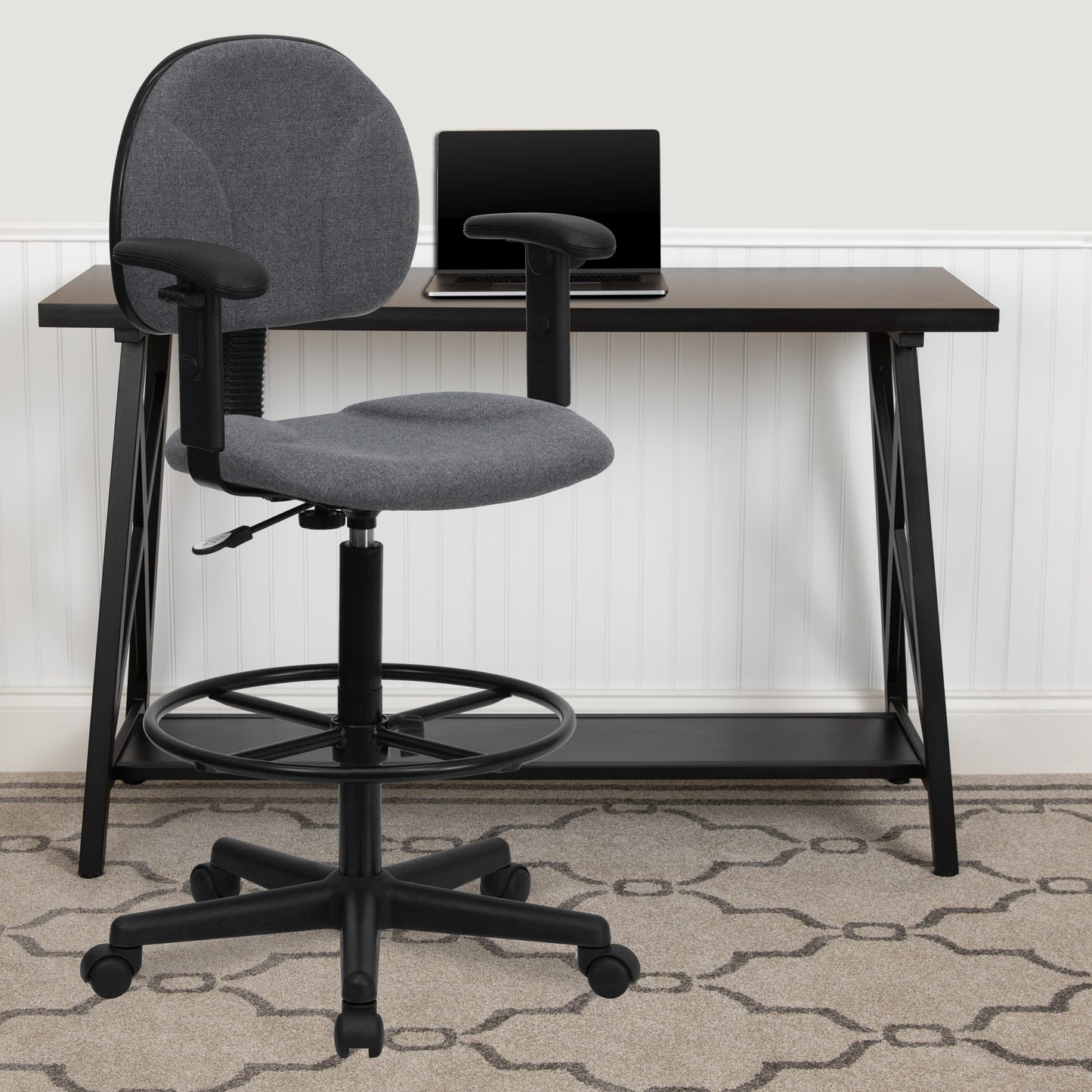 Bruce Gray Fabric Drafting Chair with Adjustable Arms (Cylinders: 22.5''-27''H or 26''-30.5''H) Gray BT-659-GRY-ARMS-GG
