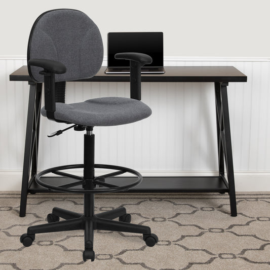 Bruce Gray Fabric Drafting Chair with Adjustable Arms (Cylinders: 22.5''-27''H or 26''-30.5''H) Gray