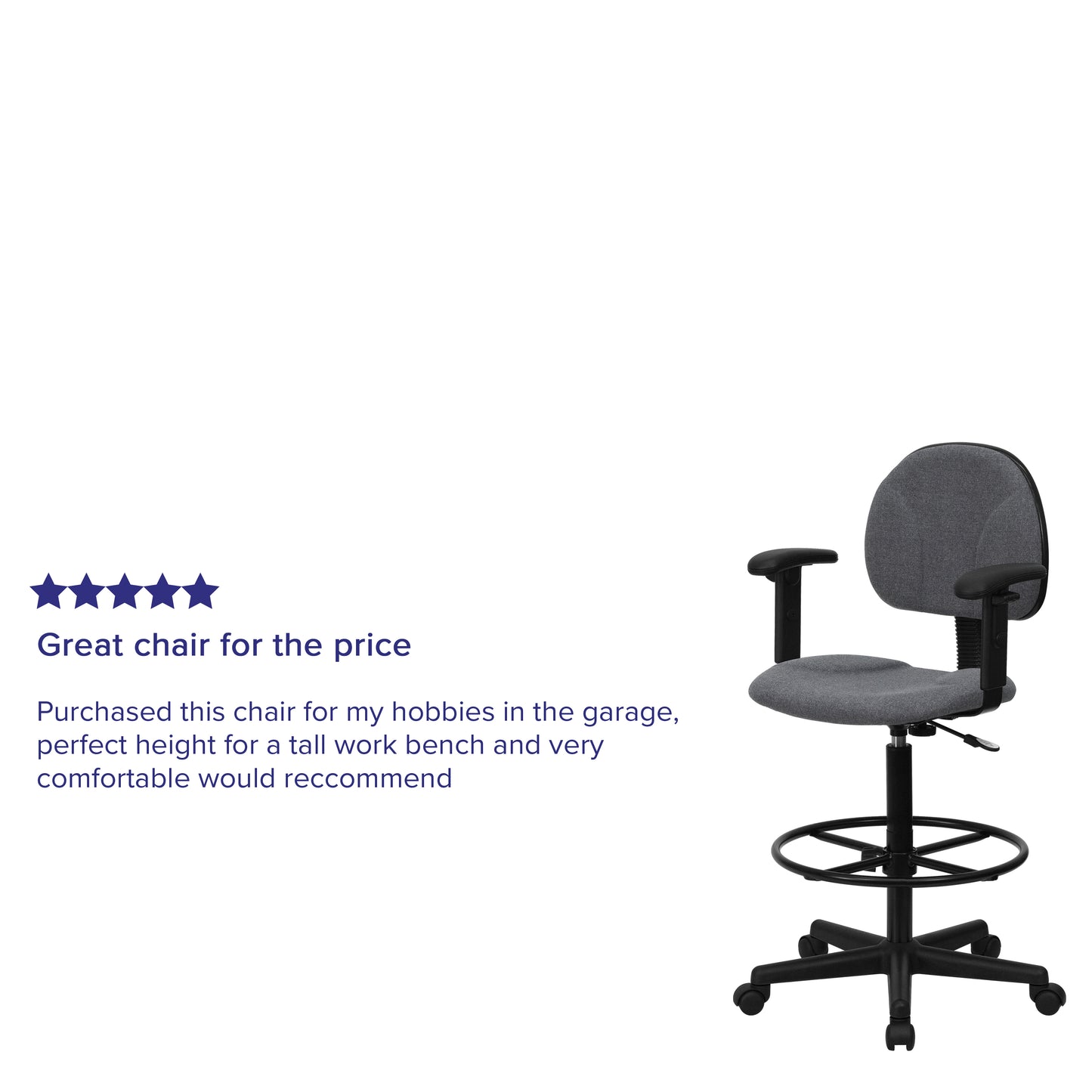 Bruce Gray Fabric Drafting Chair with Adjustable Arms (Cylinders: 22.5''-27''H or 26''-30.5''H) Gray BT-659-GRY-ARMS-GG