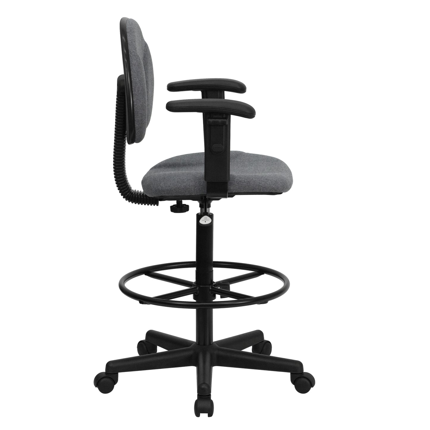 Bruce Gray Fabric Drafting Chair with Adjustable Arms (Cylinders: 22.5''-27''H or 26''-30.5''H) Gray BT-659-GRY-ARMS-GG