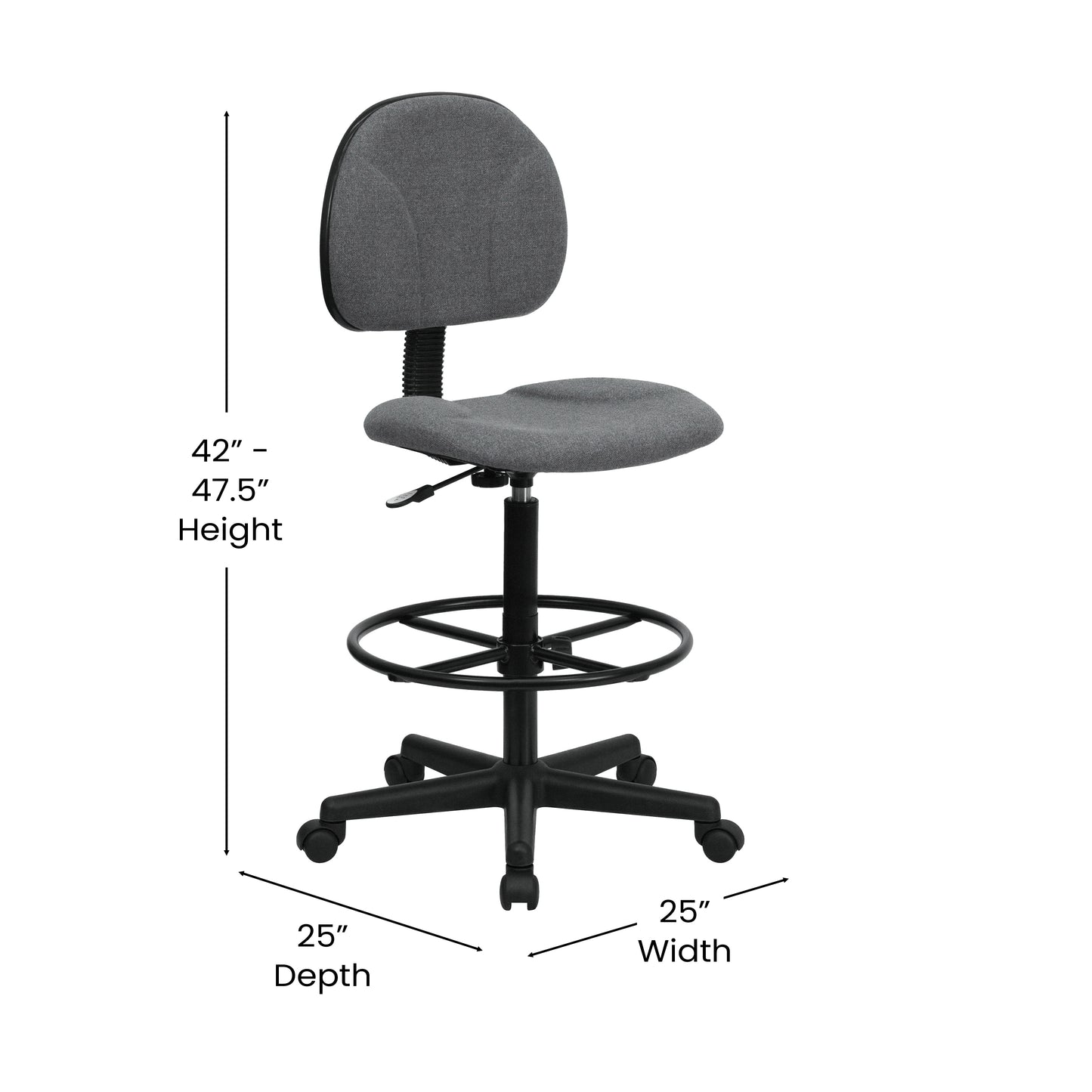 Bruce Gray Patterned Fabric Adjustable Height Drafting Chair with Adjustable Foot Ring Gray
