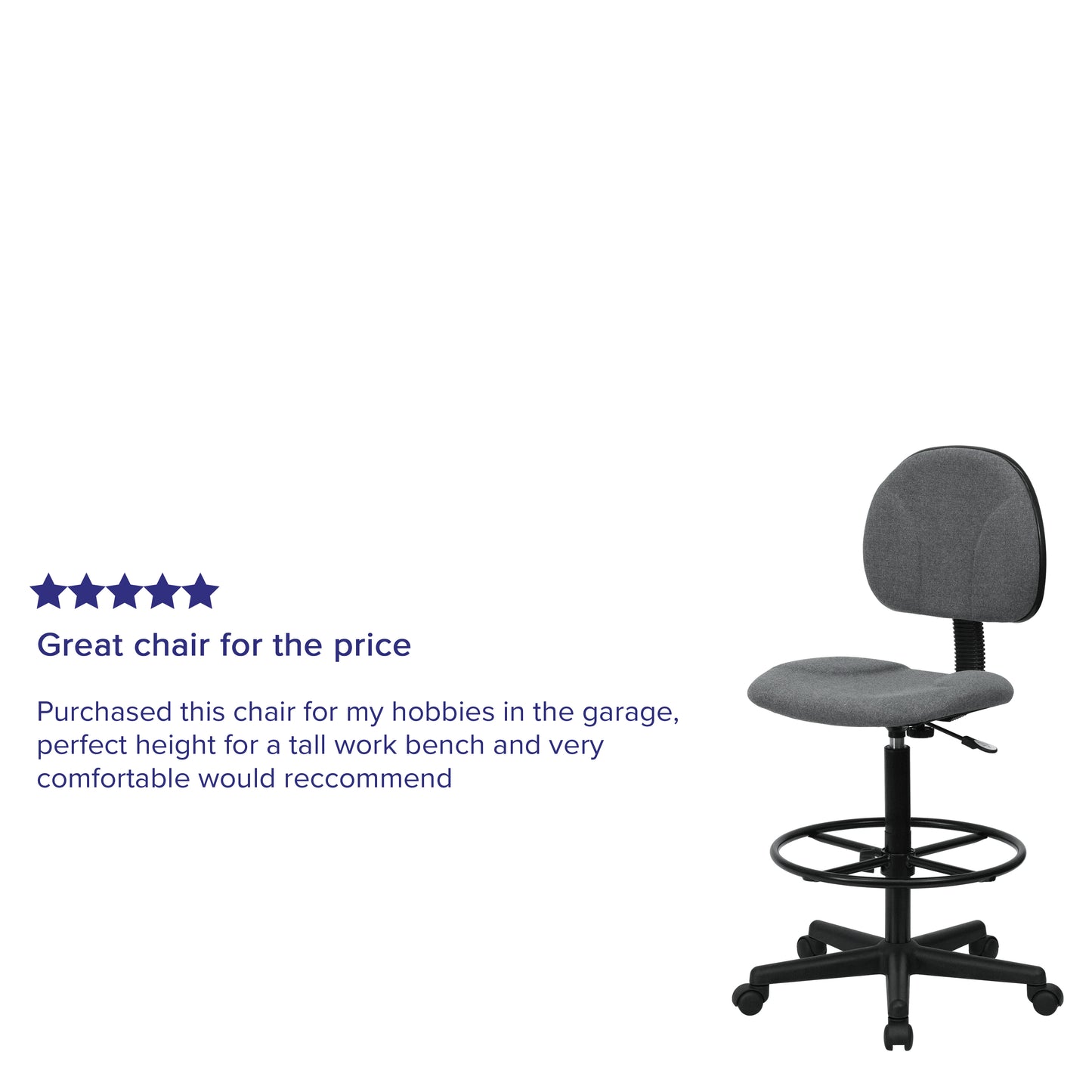 Bruce Gray Patterned Fabric Adjustable Height Drafting Chair with Adjustable Foot Ring Gray
