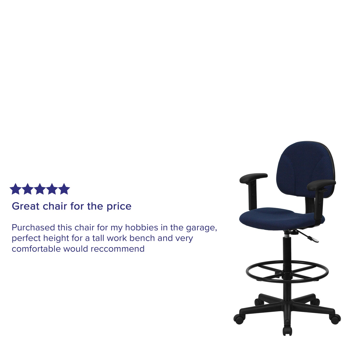 Bruce Navy Blue Patterned Fabric Drafting Chair with Adjustable Arms (Cylinders: 22.5''-27''H or 26''-30.5''H) Navy Blue Patterned BT-659-NVY-ARMS-GG