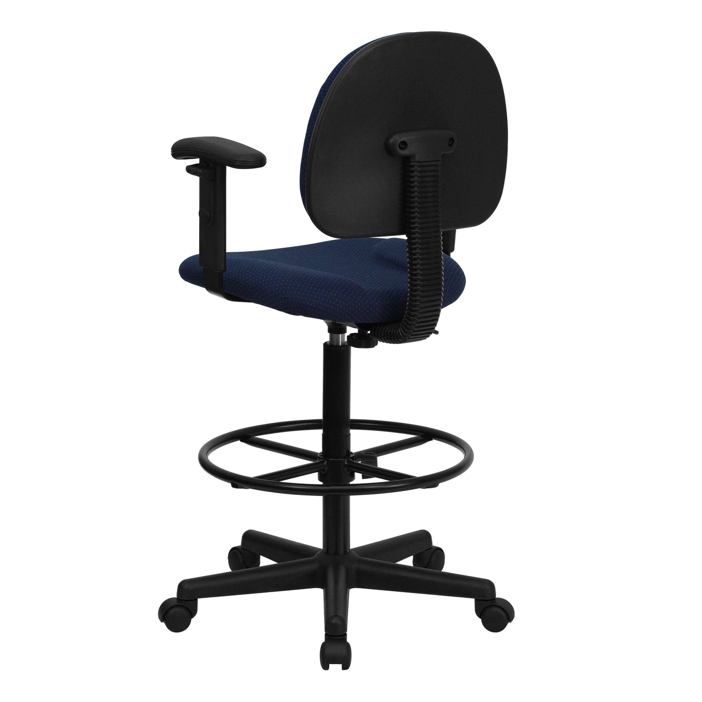 Bruce Navy Blue Patterned Fabric Drafting Chair with Adjustable Arms (Cylinders: 22.5''-27''H or 26''-30.5''H) Navy Blue Patterned BT-659-NVY-ARMS-GG