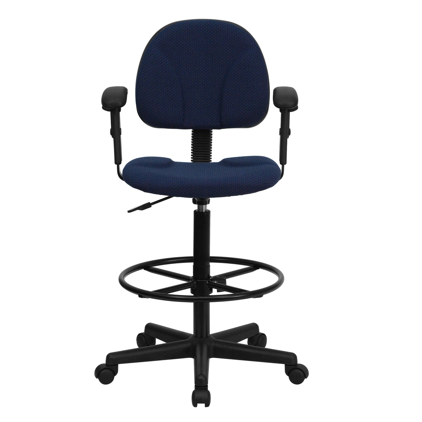 Bruce Navy Blue Patterned Fabric Drafting Chair with Adjustable Arms (Cylinders: 22.5''-27''H or 26''-30.5''H) Navy Blue Patterned BT-659-NVY-ARMS-GG