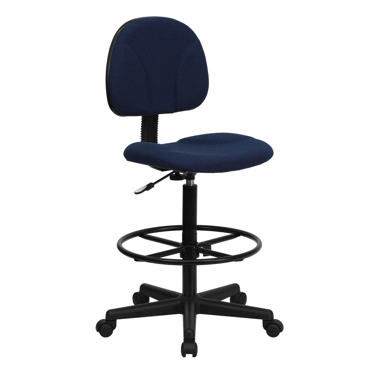 Bruce Navy Blue Patterned Fabric Adjustable Height Drafting Chair with Adjustable Foot Ring Navy Blue Patterned