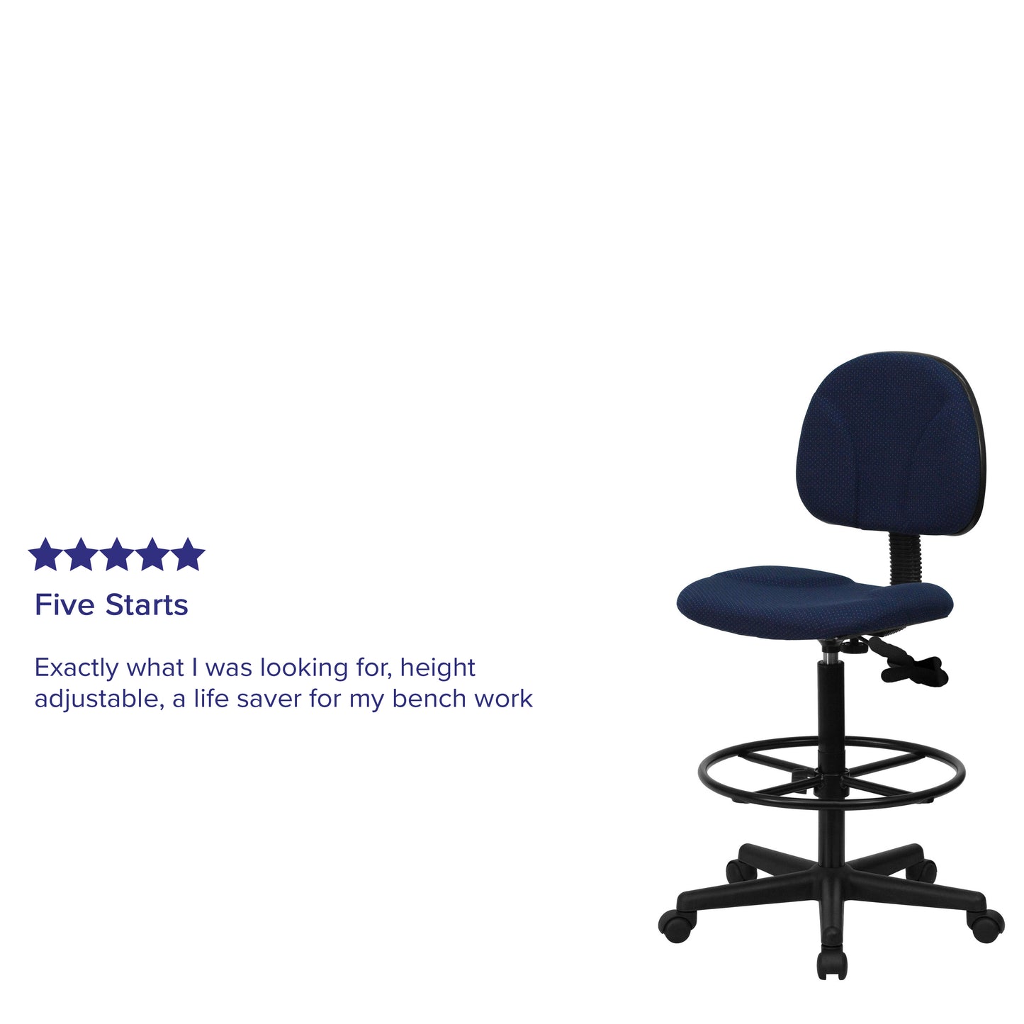 Bruce Navy Blue Patterned Fabric Adjustable Height Drafting Chair with Adjustable Foot Ring Navy Blue Patterned
