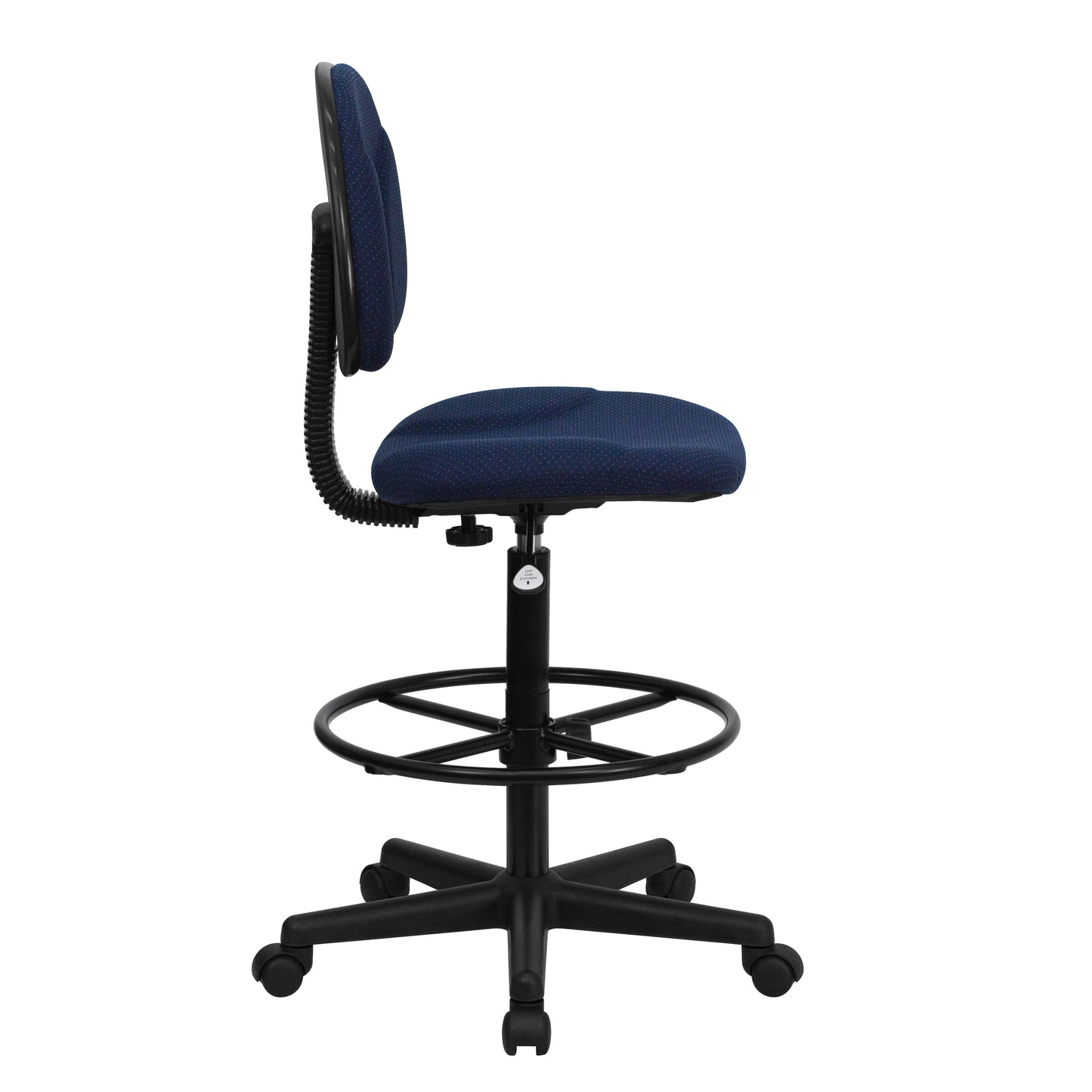 Bruce Navy Blue Patterned Fabric Adjustable Height Drafting Chair with Adjustable Foot Ring Navy Blue Patterned
