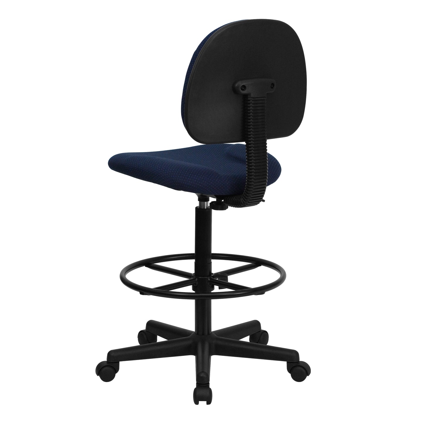 Bruce Navy Blue Patterned Fabric Adjustable Height Drafting Chair with Adjustable Foot Ring Navy Blue Patterned