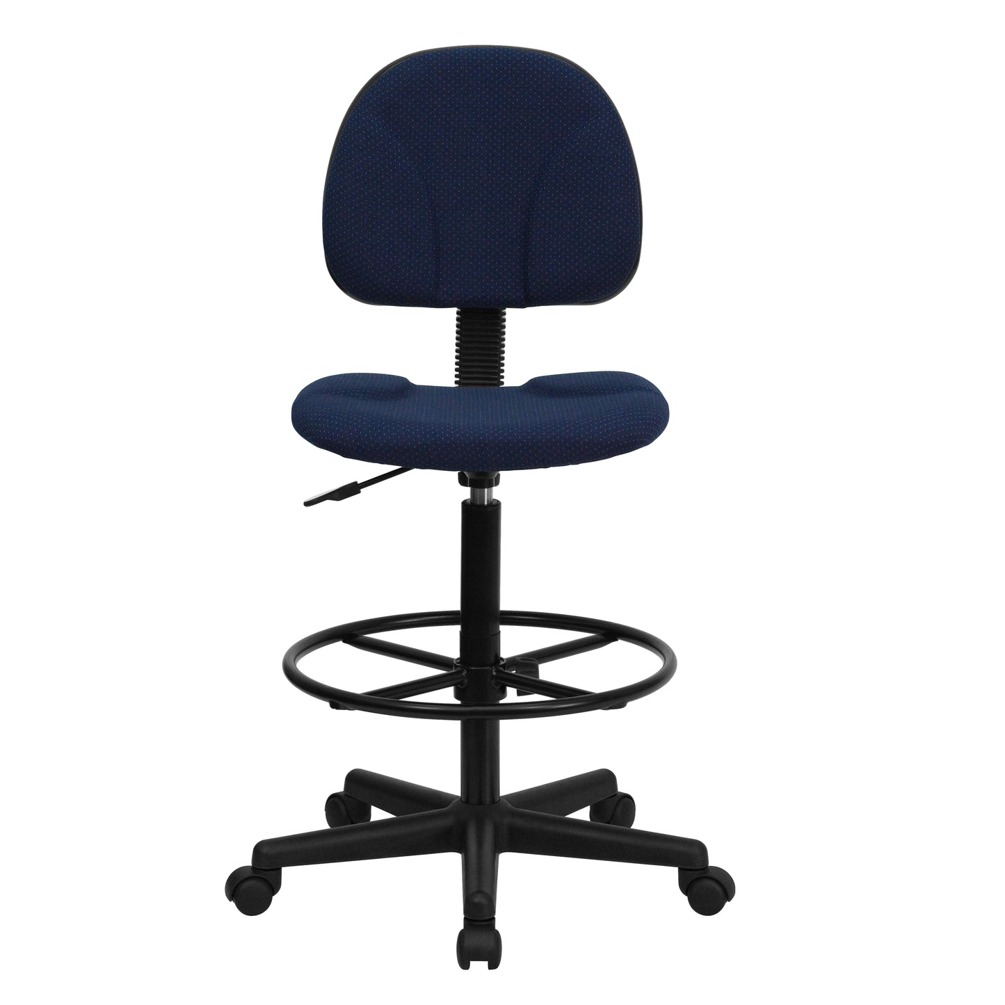Bruce Navy Blue Patterned Fabric Adjustable Height Drafting Chair with Adjustable Foot Ring Navy Blue Patterned