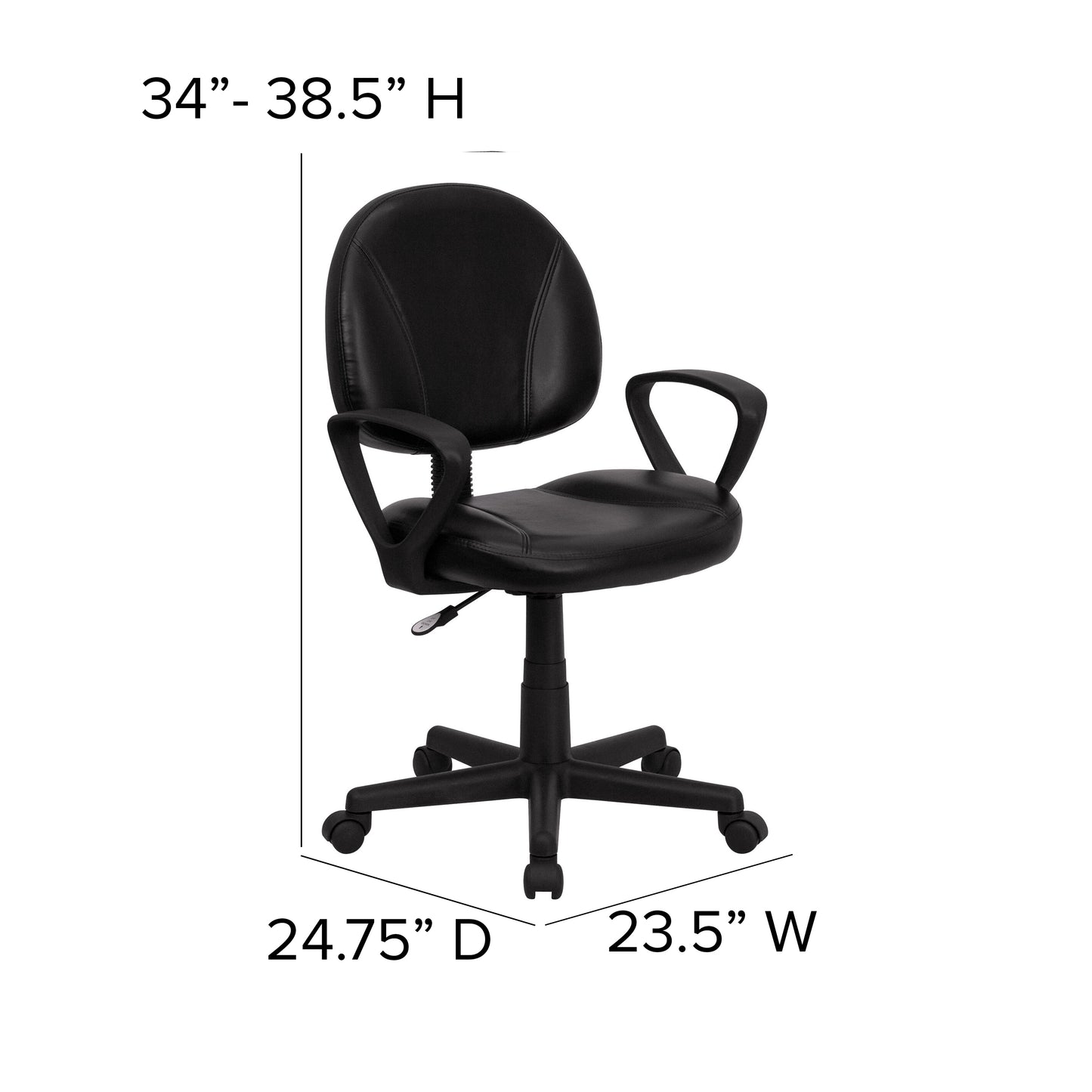 Ronald Mid-Back Black LeatherSoft Swivel Ergonomic Task Office Chair with Back Depth Adjustment and Arms Black