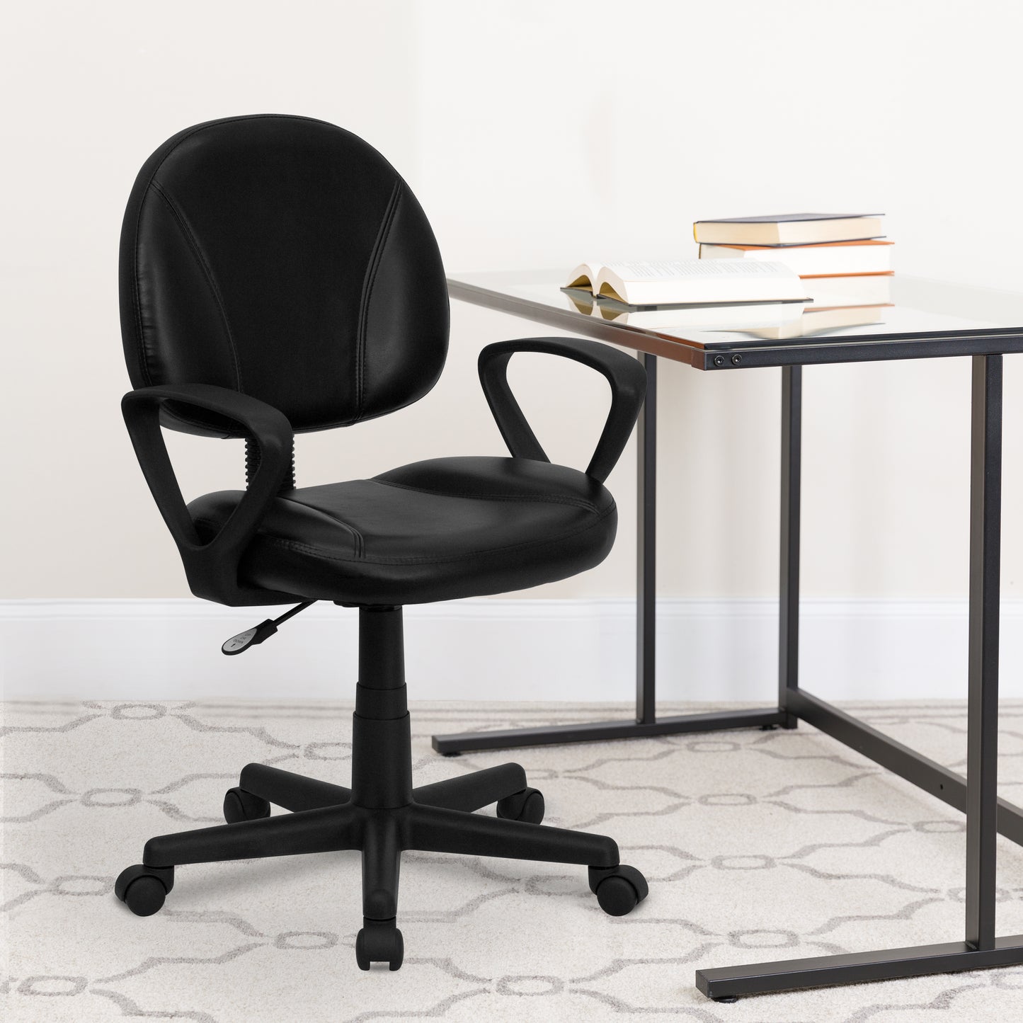Ronald Mid-Back Black LeatherSoft Swivel Ergonomic Task Office Chair with Back Depth Adjustment and Arms Black