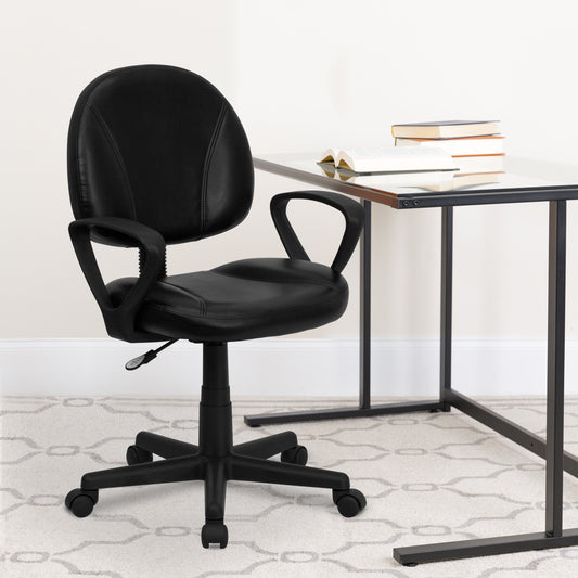 Ronald Mid-Back Black LeatherSoft Swivel Ergonomic Task Office Chair with Back Depth Adjustment and Arms Black BT-688-BK-A-GG