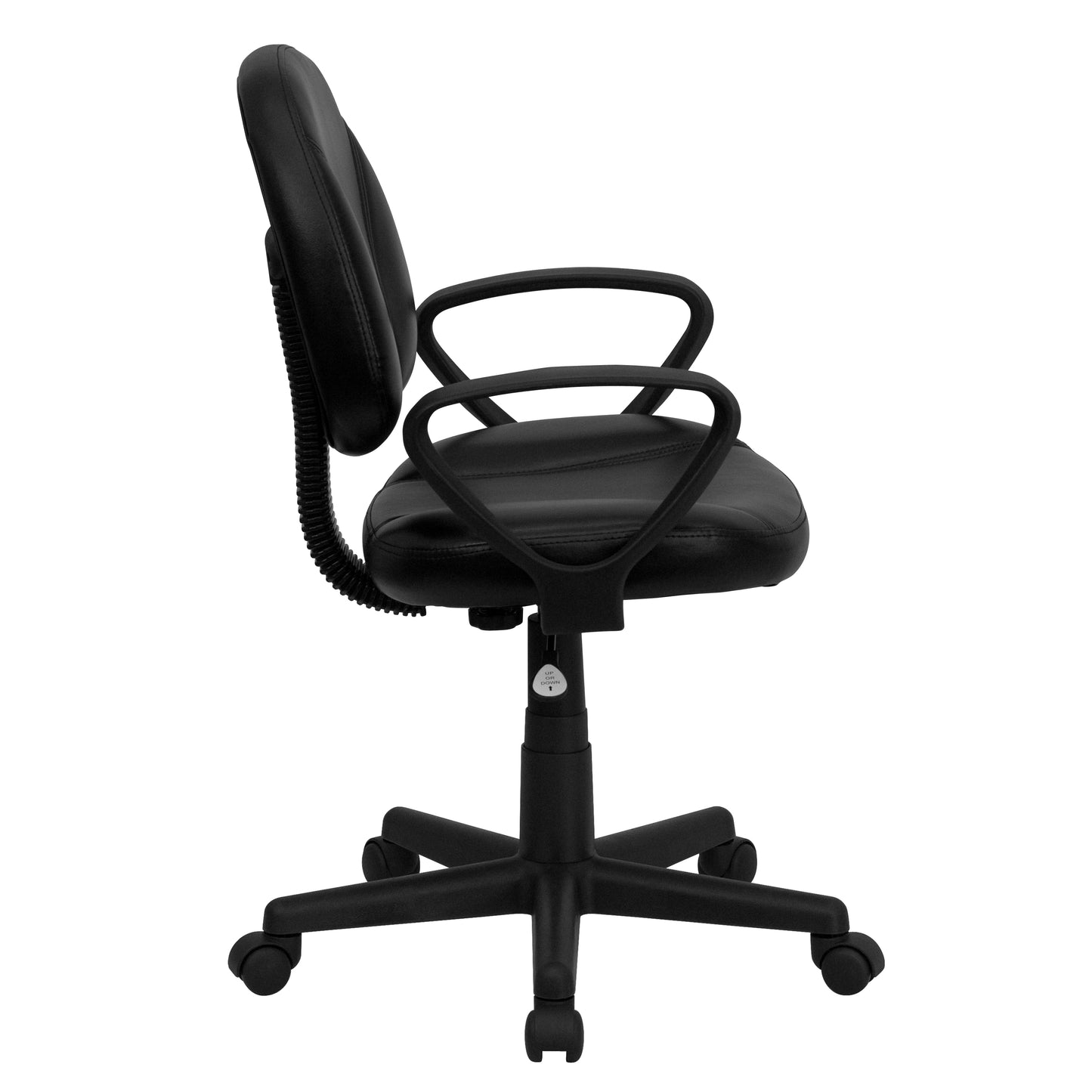 Ronald Mid-Back Black LeatherSoft Swivel Ergonomic Task Office Chair with Back Depth Adjustment and Arms Black