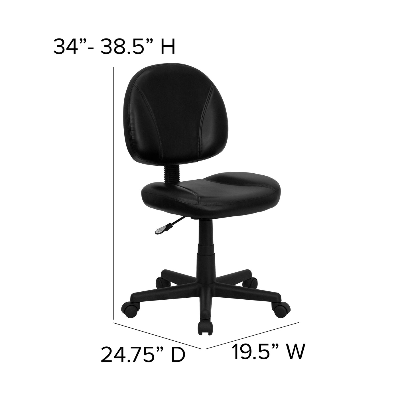 Ronald Mid-Back Black LeatherSoft Swivel Ergonomic Task Office Chair with Back Depth Adjustment Black